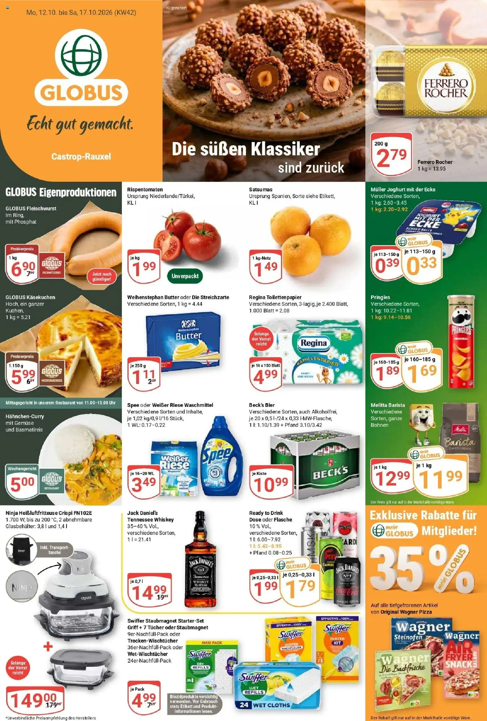 Globus Prospekt Castrop-Rauxel (ab 12.10.2026) » Angebote online | Seite: 1 | Produkte: Basmatireis, Wagner pizza, Weihenstephan butter, Toilettenpapier