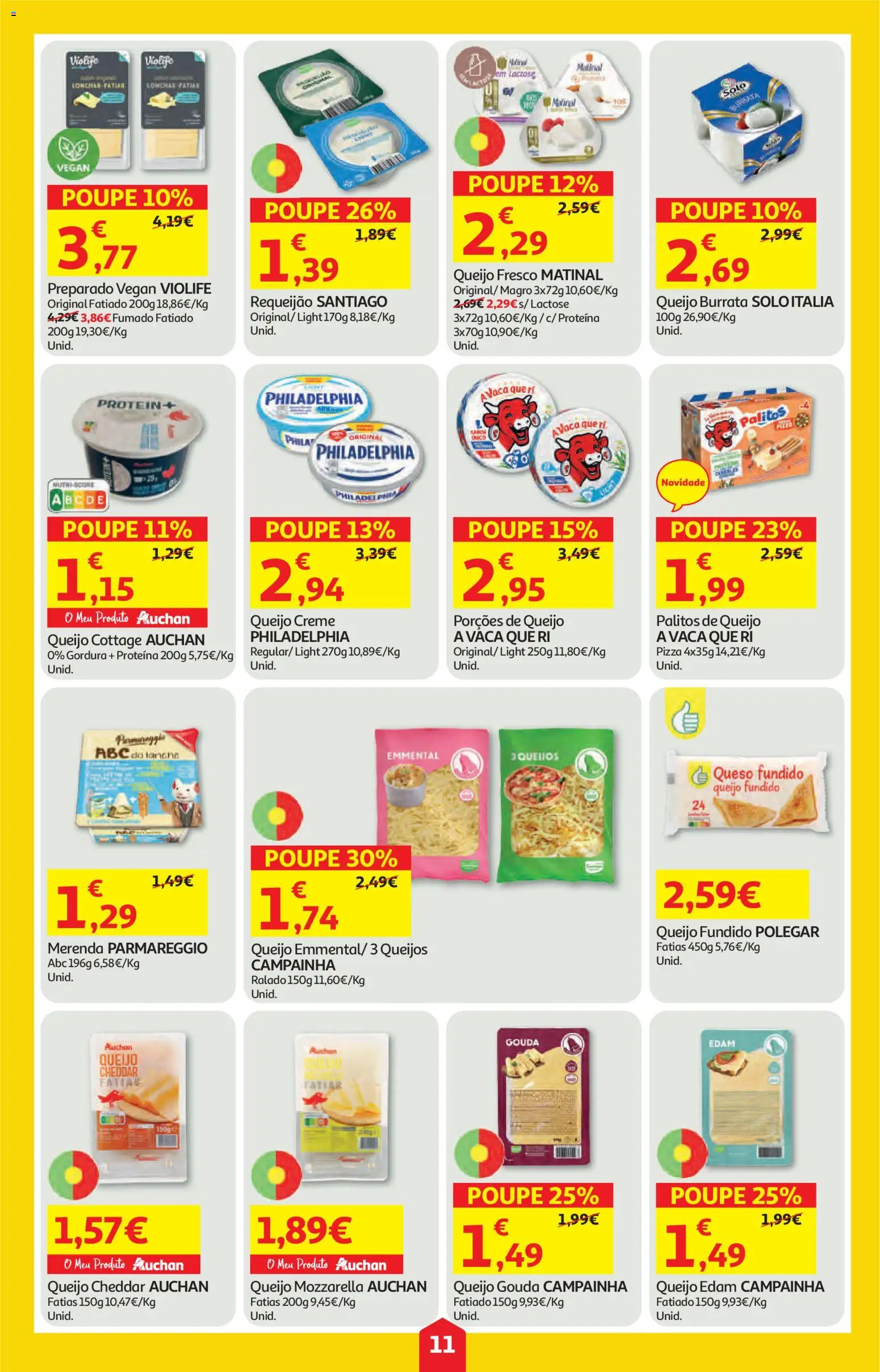 Auchan folheto │ válido de 21.05.2026 | Página: 11 | Produtos: Queijo cottage, Pizza, Creme, Proteina