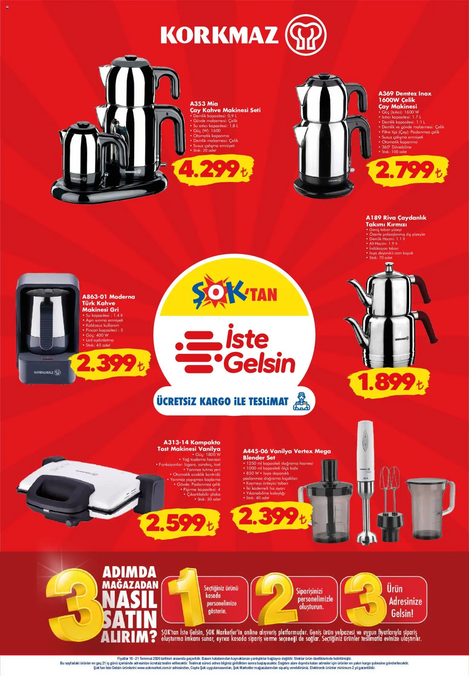 Şok Market - Hafta sonu fırsatları - 18 Temmuz 2026 tarihinden itibaren geçerlidir | Sayfa: 4 | Ürünler: Su ısıtıcı, Çay makinesi, Yağ, Kahve makinesi
