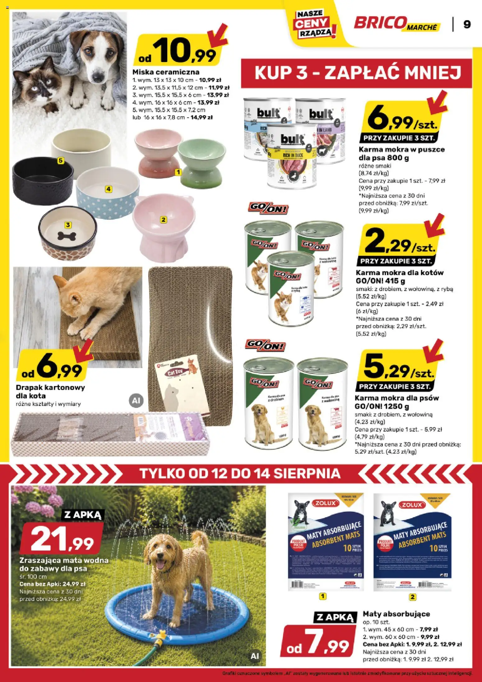 Brico Marché gazetka od 12.08.2026 | Strona: 10 | Produkty: Mata wodna, Drapak, Wołowina, Karma