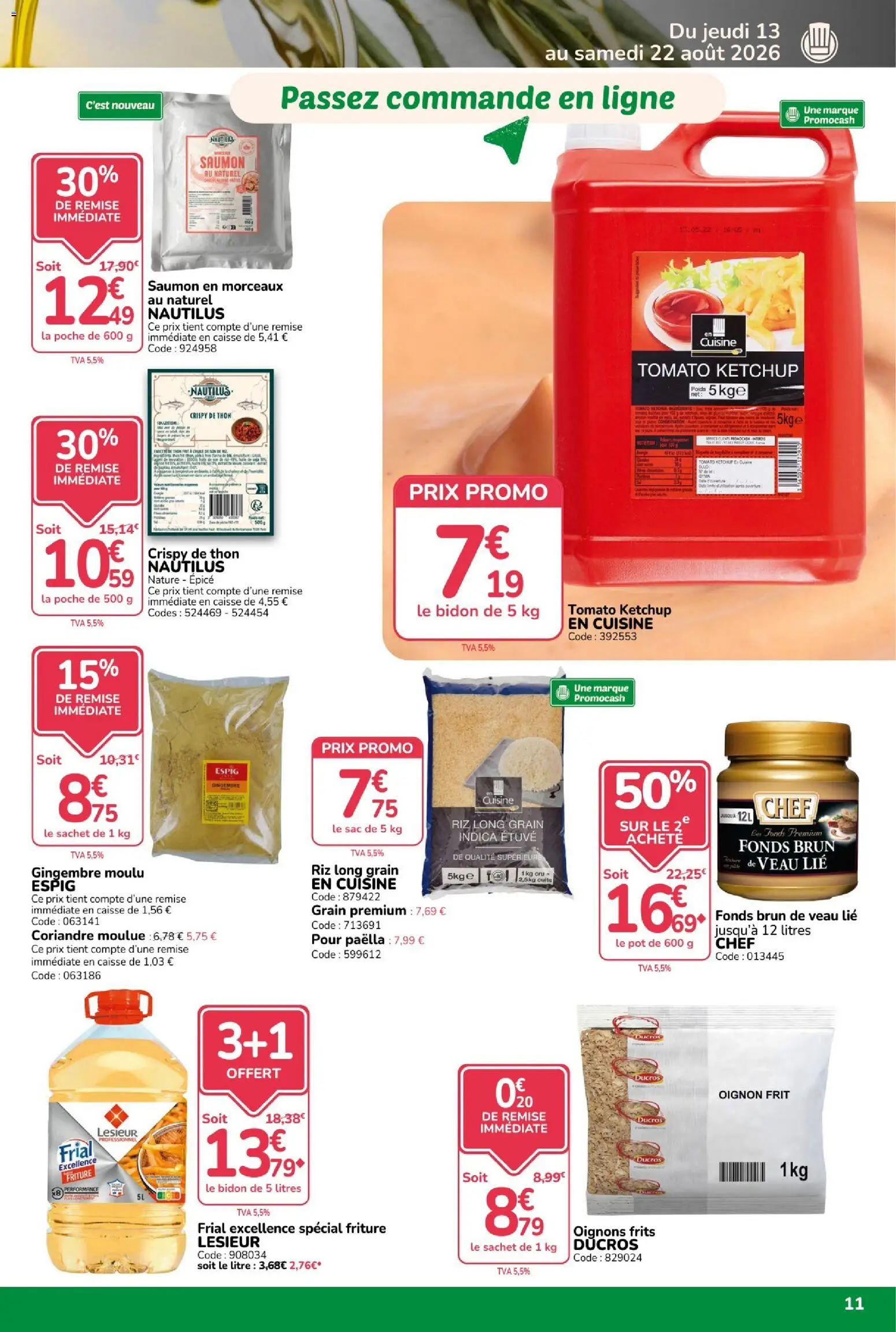 {H1} | Page: 11 | Produits: Poids, Oignons frits, Riz, Ketchup