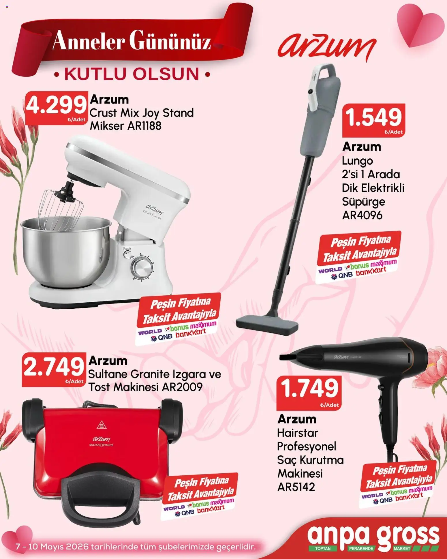 Anpa Gross - Anneler Gününüz - 07.05.2026 tarihinden itibaren geçerlidir | Sayfa: 3 | Ürünler: Mikser, Saç kurutma makinesi, Izgara, Elektrikli süpürge