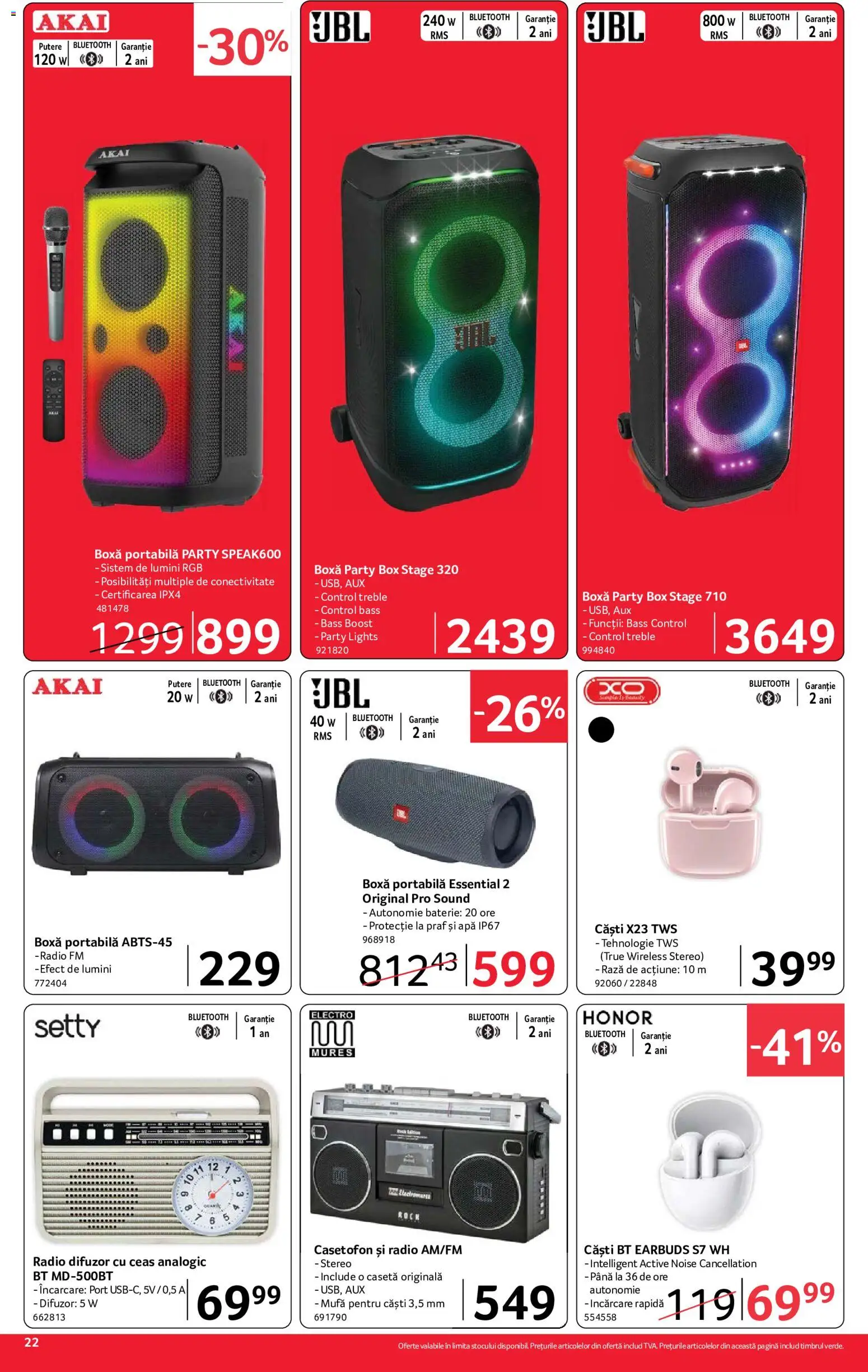 Noul catalog Selgros – valabil de la 07.08.2026 | Pagină: 22 | Produse: Radio, Difuzor, Baterie, Apă