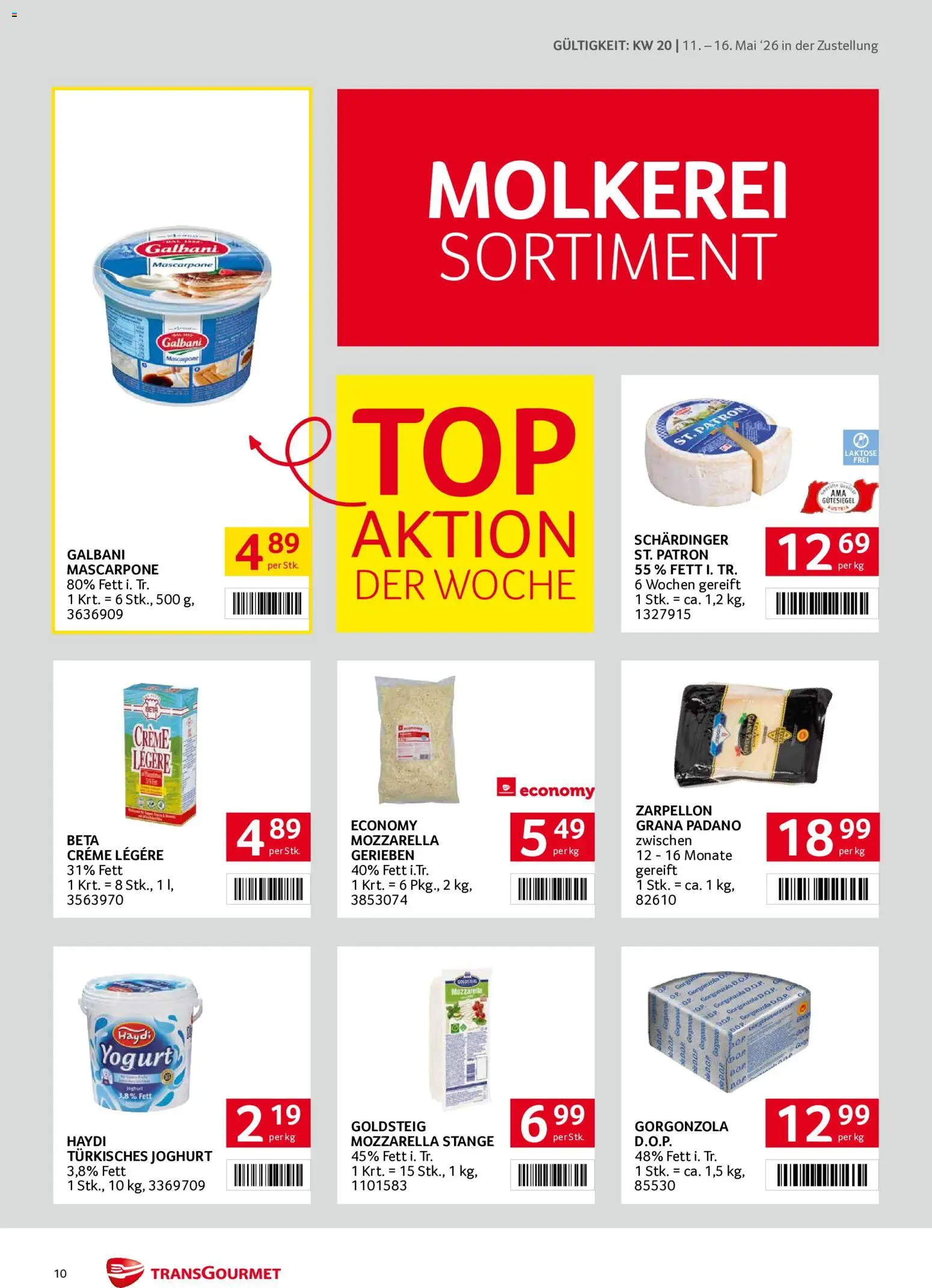 Transgourmet Zustellaktion gültig ab 11.05.2026 | Seite: 10 | Produkte: Creme, Joghurt