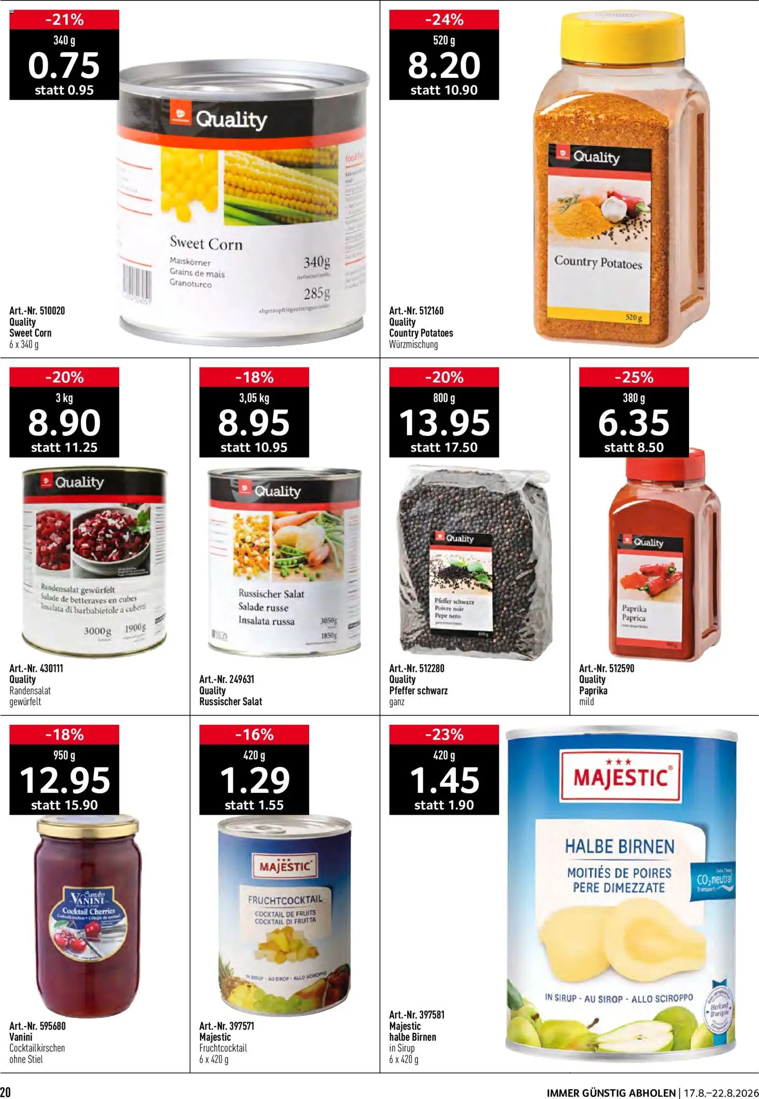 Prodega aktionen – gültig ab 17.08.2026 | Seite: 20 | Produkte: Sirup, Paprika, Pfeffer, Birnen
