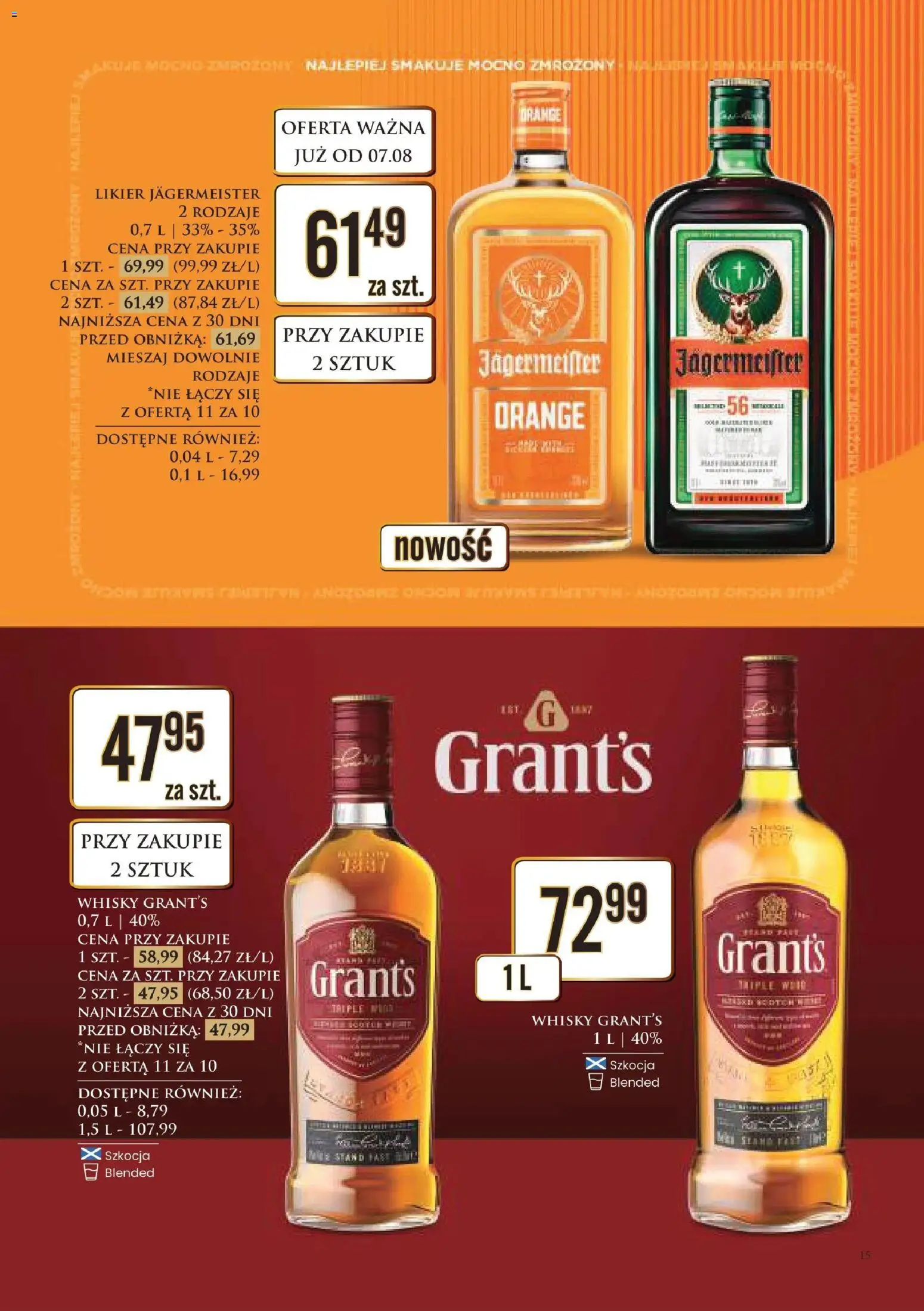 Dino gazetka alkoholowa od 07.08.2026 | Strona: 15 | Produkty: Grant's, Likier Jägermeister, Jagermeister, Whisky