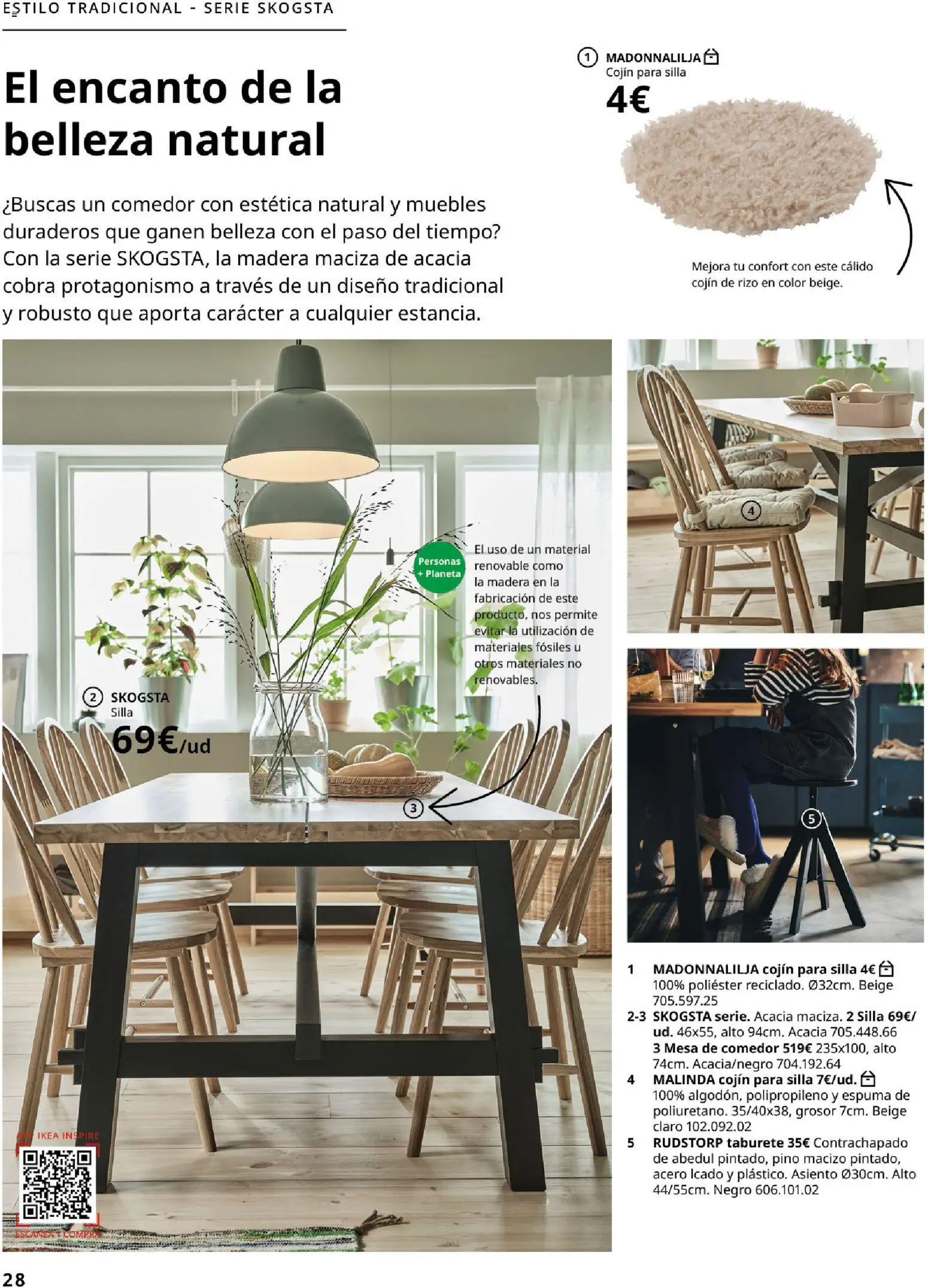 Catálogo IKEA Comedores │ válido desde el 06.03.2026 | Página: 28 | Productos: Taburete, Cojín, Mesa, Silla