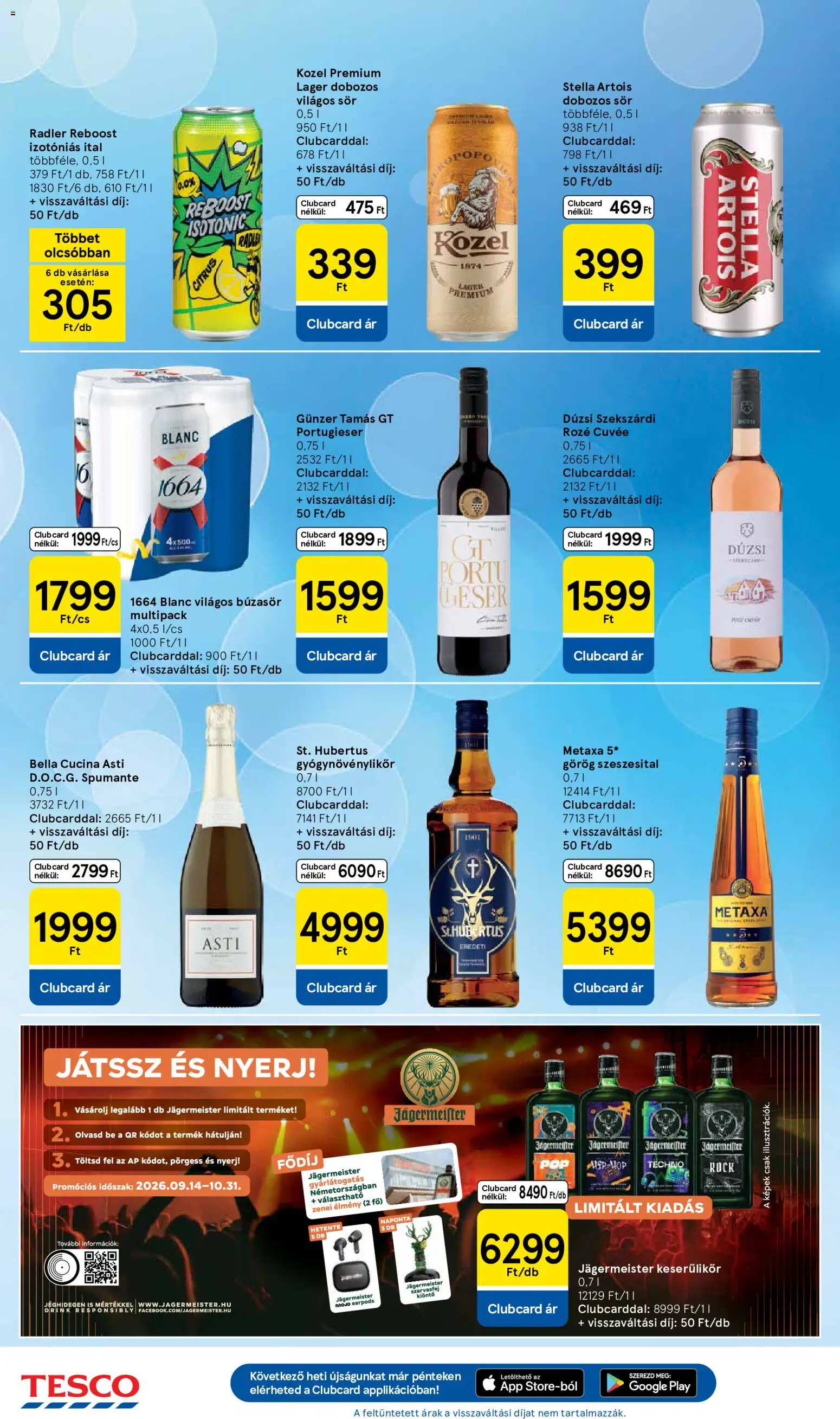 Tesco akciós ujság - amely érvényes a következő dátumtól: 2026.10.01. | Oldal: 24 | Termékek: Jägermeister, Búzasör, Gyógynövénylikőr, Keserűlikőr