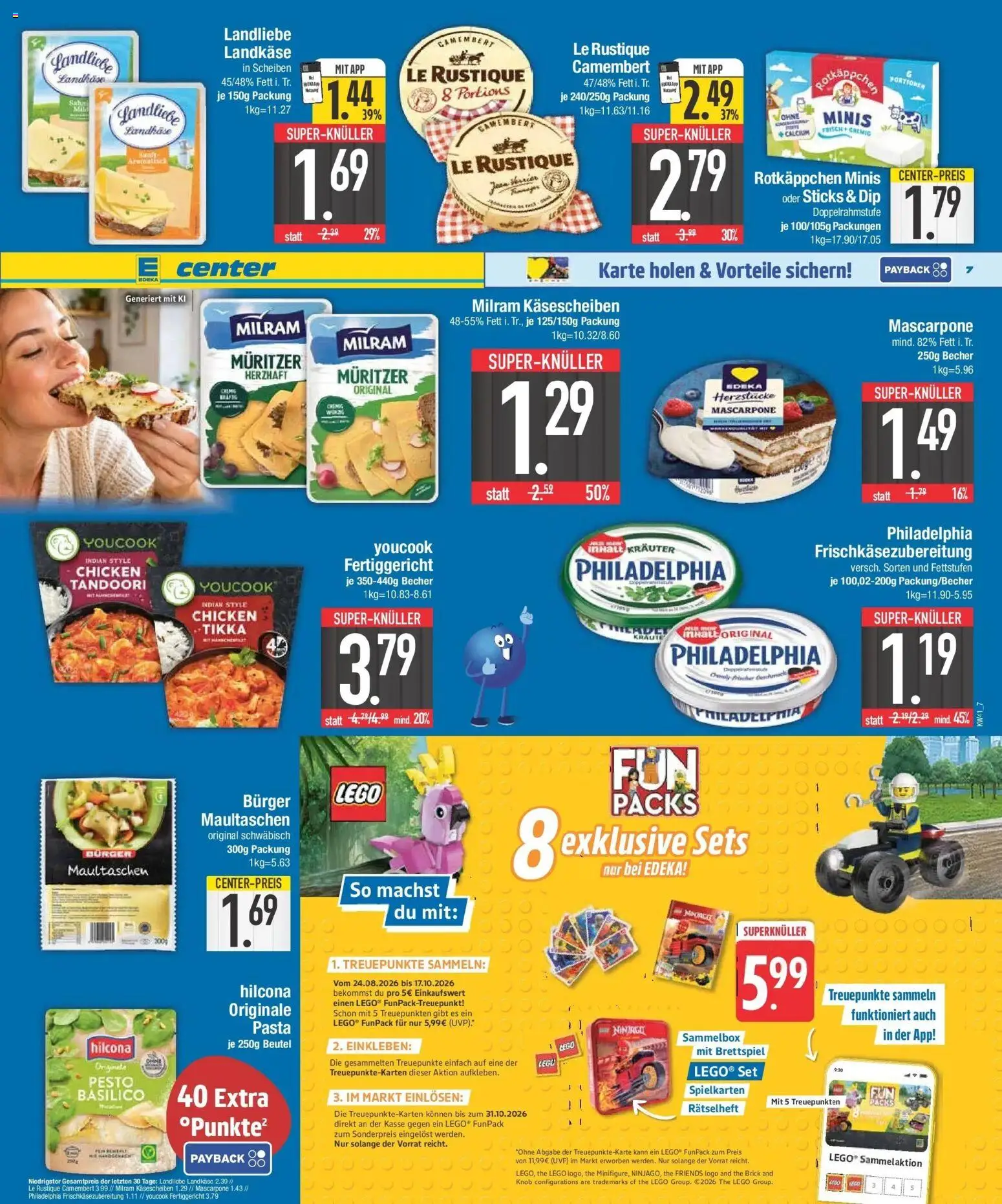E center Prospekt Donauwörth (ab 05.10.2026) zum Blättern | Seite: 7 | Produkte: Mascarpone, Camembert, Milram, Maultaschen