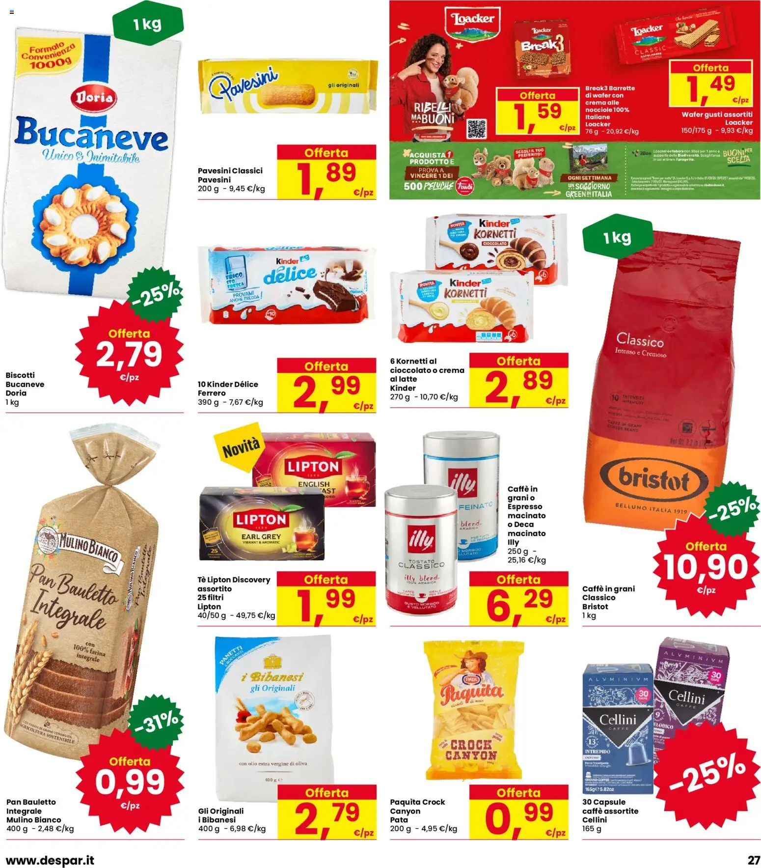 Volantino Eurospar del 24/09/2026 | Pagina: 27 | Prodotti: Cioccolato, Biscotti, Olio, Caffè in grani