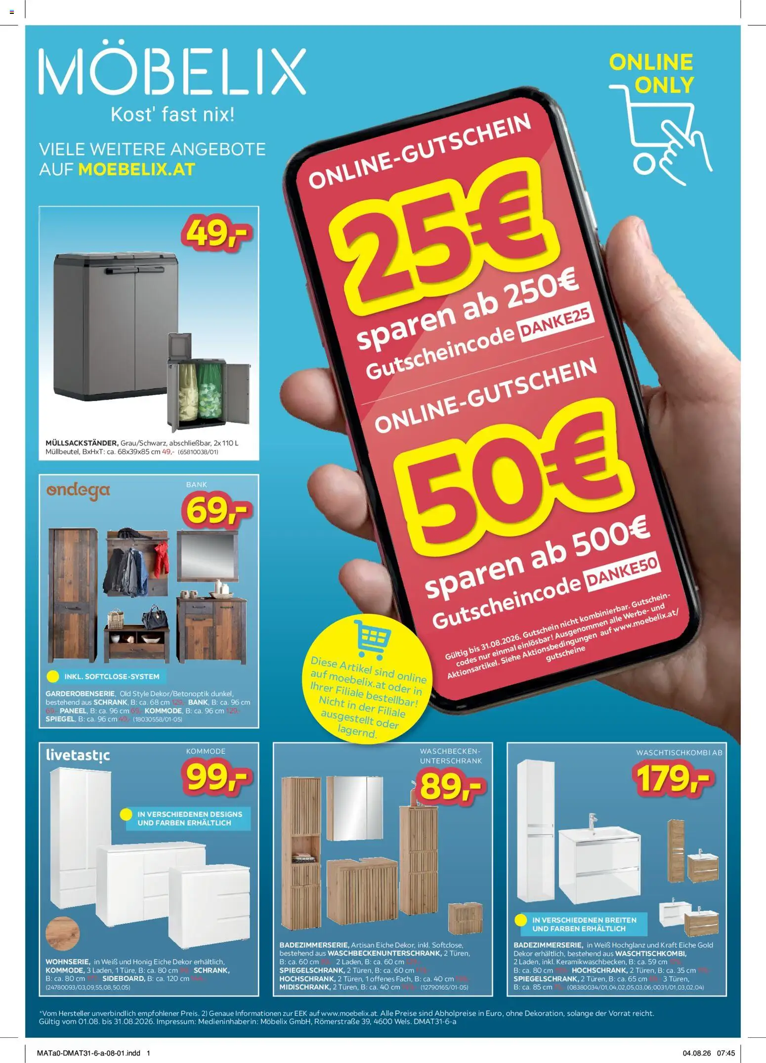 Möbelix Die Besten Online Deals gültig ab 01.08.2026 | Seite: 1 | Produkte: Kommode, Waschbecken
