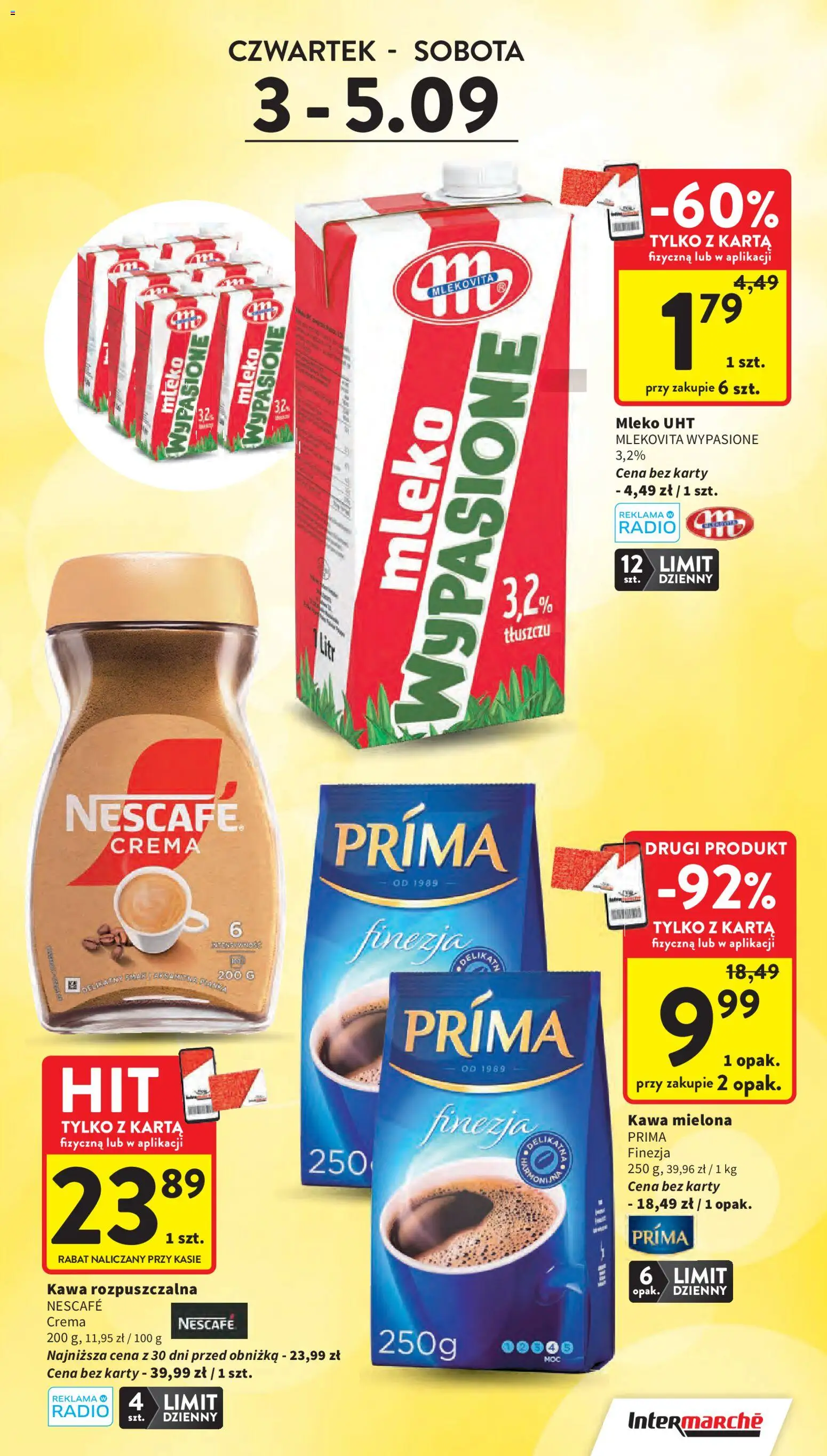 Intermarche gazetka od 03.09.2026 | Strona: 3 | Produkty: Radio, Nescafe, Mleko UHT, Kawa