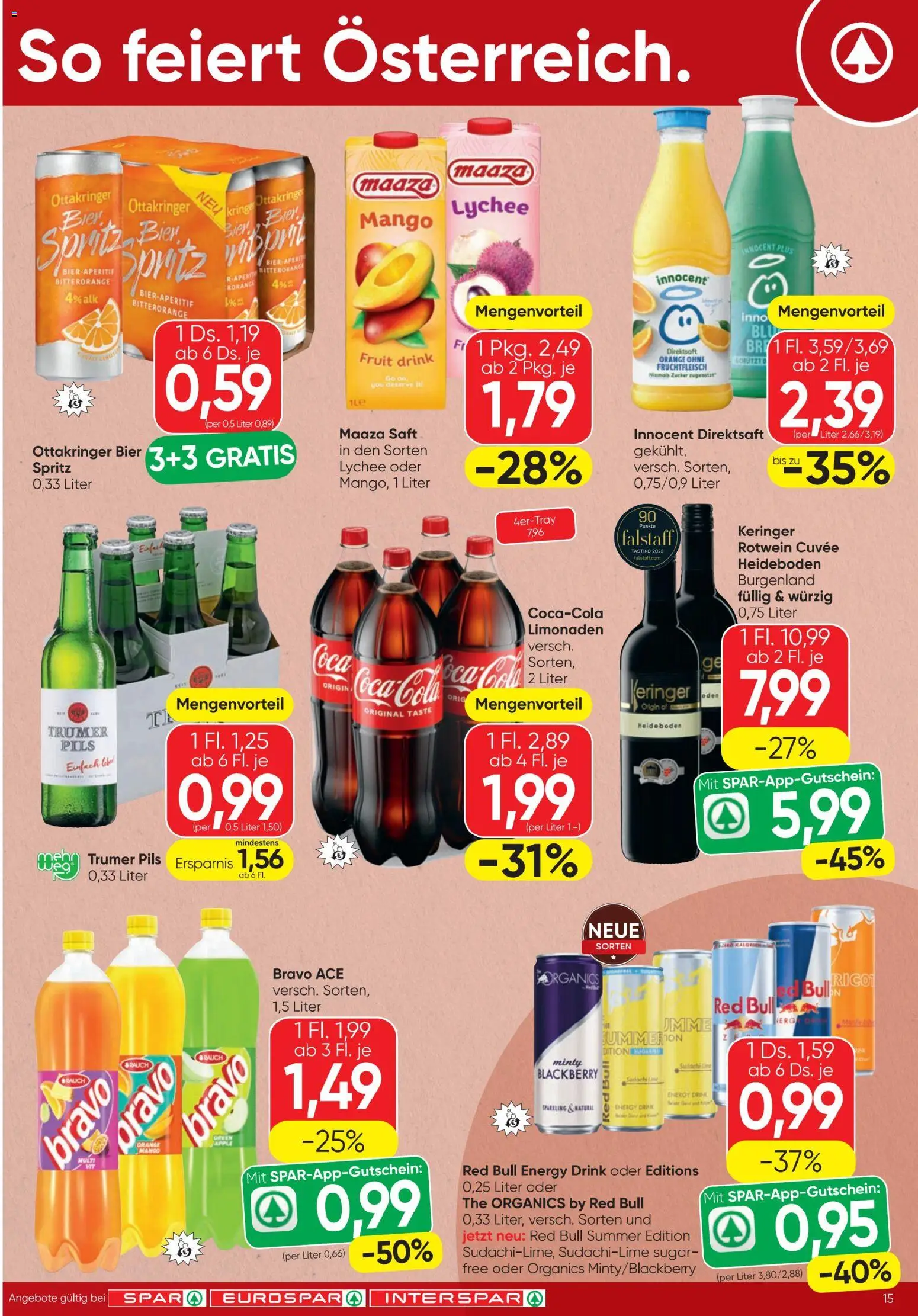 Spar - Flugblatt gültig ab 30.07.2026 | Seite: 15 | Produkte: Zucker, Mango, Saft, Bier