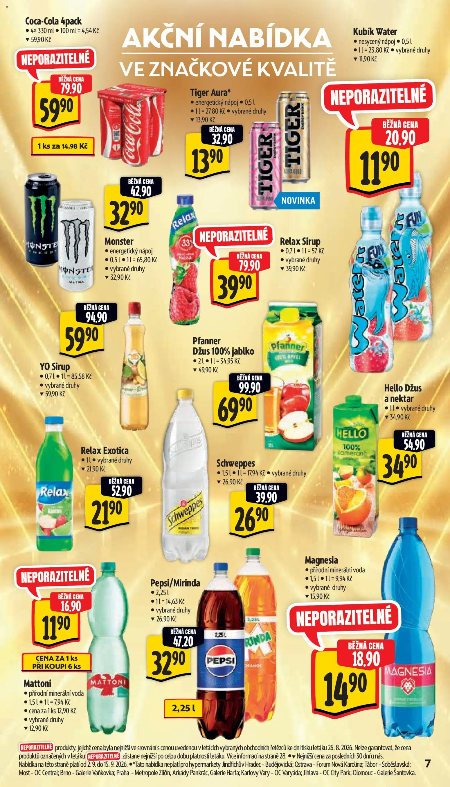 Albert leták - Hypermarket od 02.09.2026 | Strana: 13 | Produkty: Mošt, Energetický nápoj, Sirup YO, Magnesia přírodní minerální voda