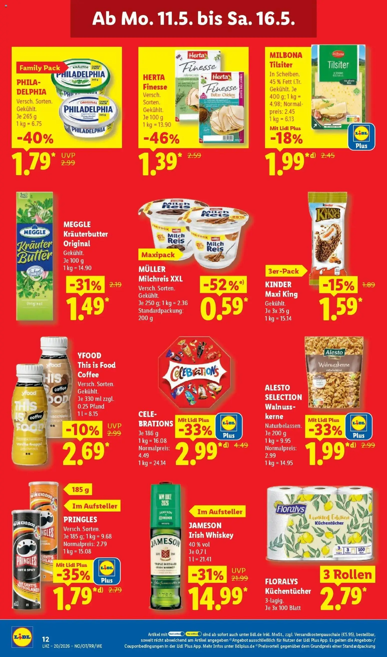 Lidl Německo leták od 11.05.2026 | Strana: 20 | Produkty: Whiskey, Jameson, Maxi king, Philadelphia