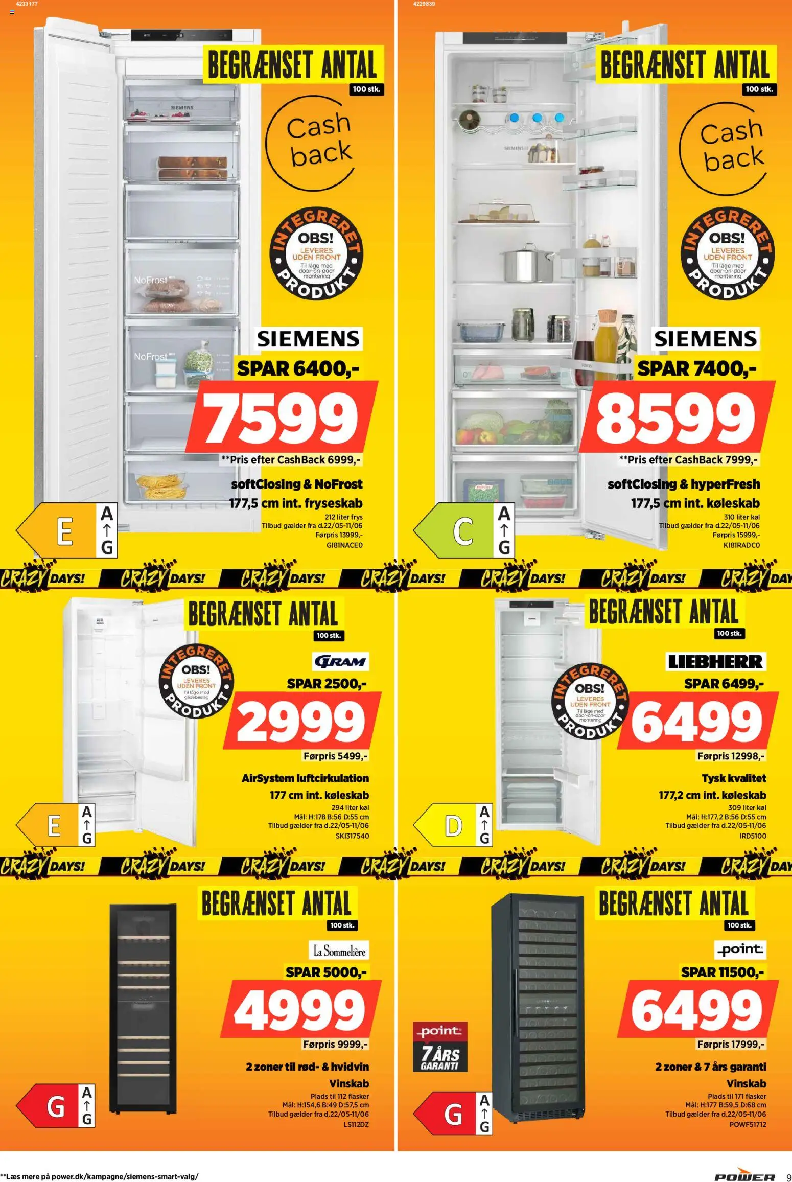 Power tilbudsavis – gyldig fra 22.05.2026 | Side: 9 | Produkter: Køleskab