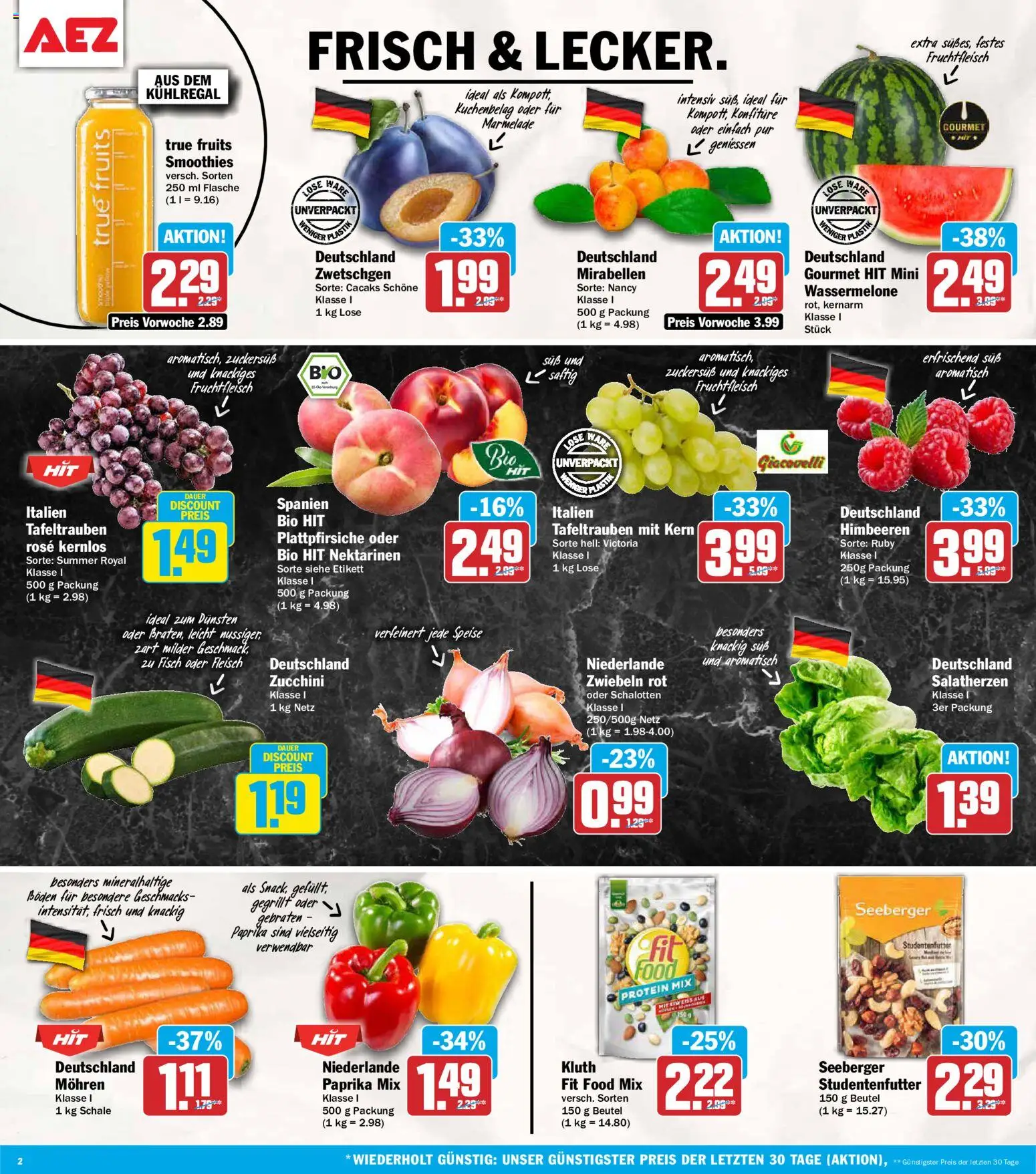AEZ Prospekt – gültig ab 10.08.2026 | Seite: 2 | Produkte: Himbeeren, Nektarinen, Zucchini, Fleisch