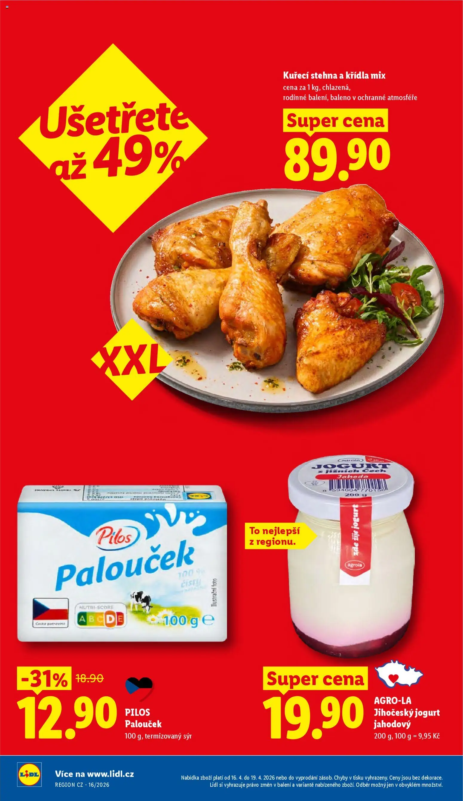 Lidl leták od 16.04.2026 | Strana: 2 | Produkty: Sýr, Jogurt, Kuřecí stehna