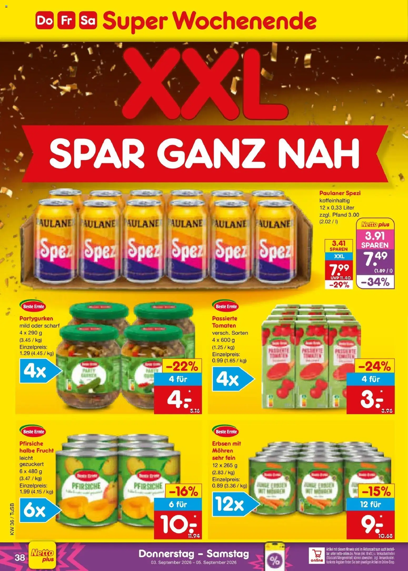 Netto Marken-Discount Prospekt Lahr-Langenwinkel (ab 31.08.2026) » Angebote | Seite: 50 | Produkte: Paulaner spezi, Tomaten, Erbsen, Paulaner