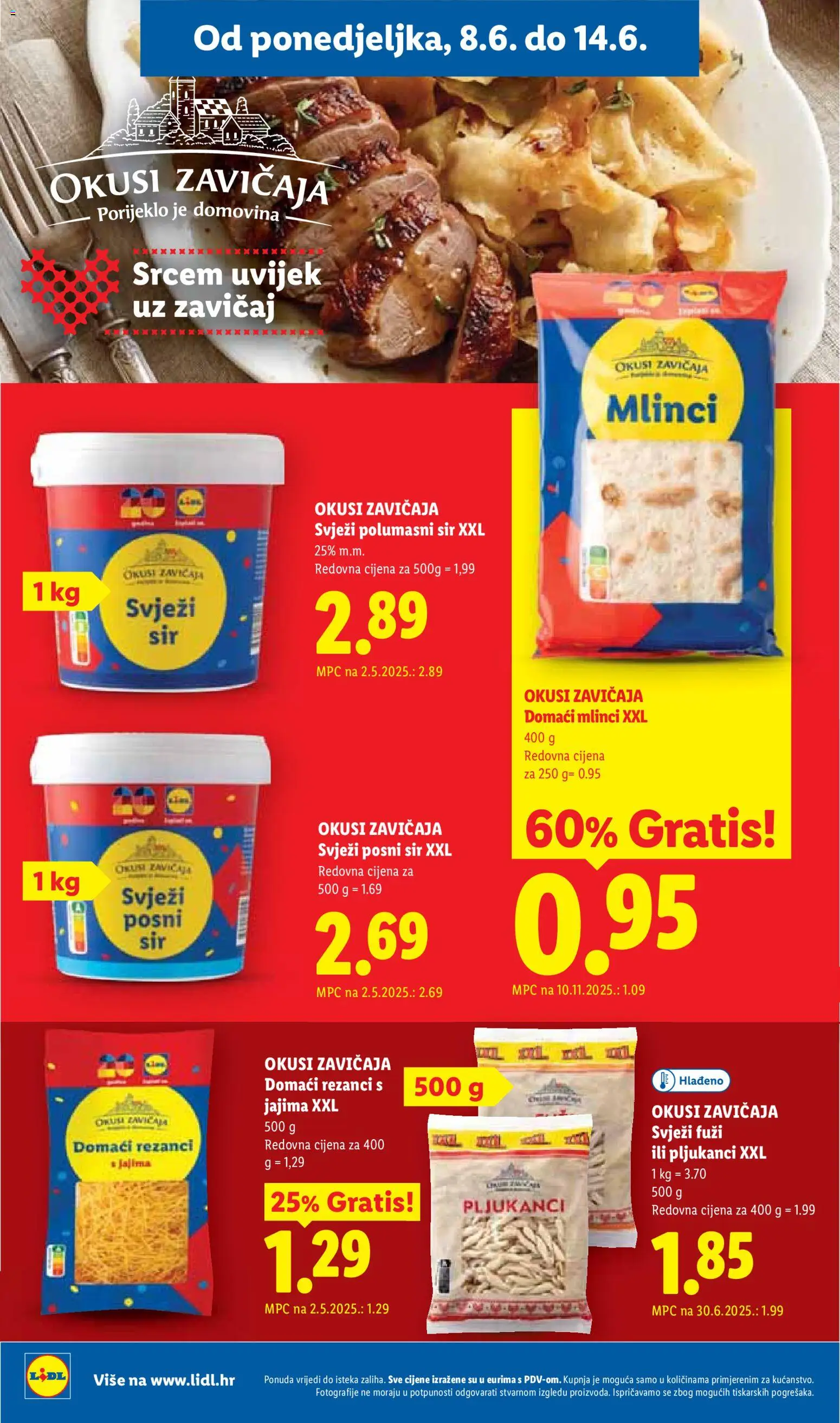 Lidl katalog | vrijedi od 08.06.2026 | Stranica: 6 | Proizvodi: Sir, Mlinci, Rezanci, Pasta
