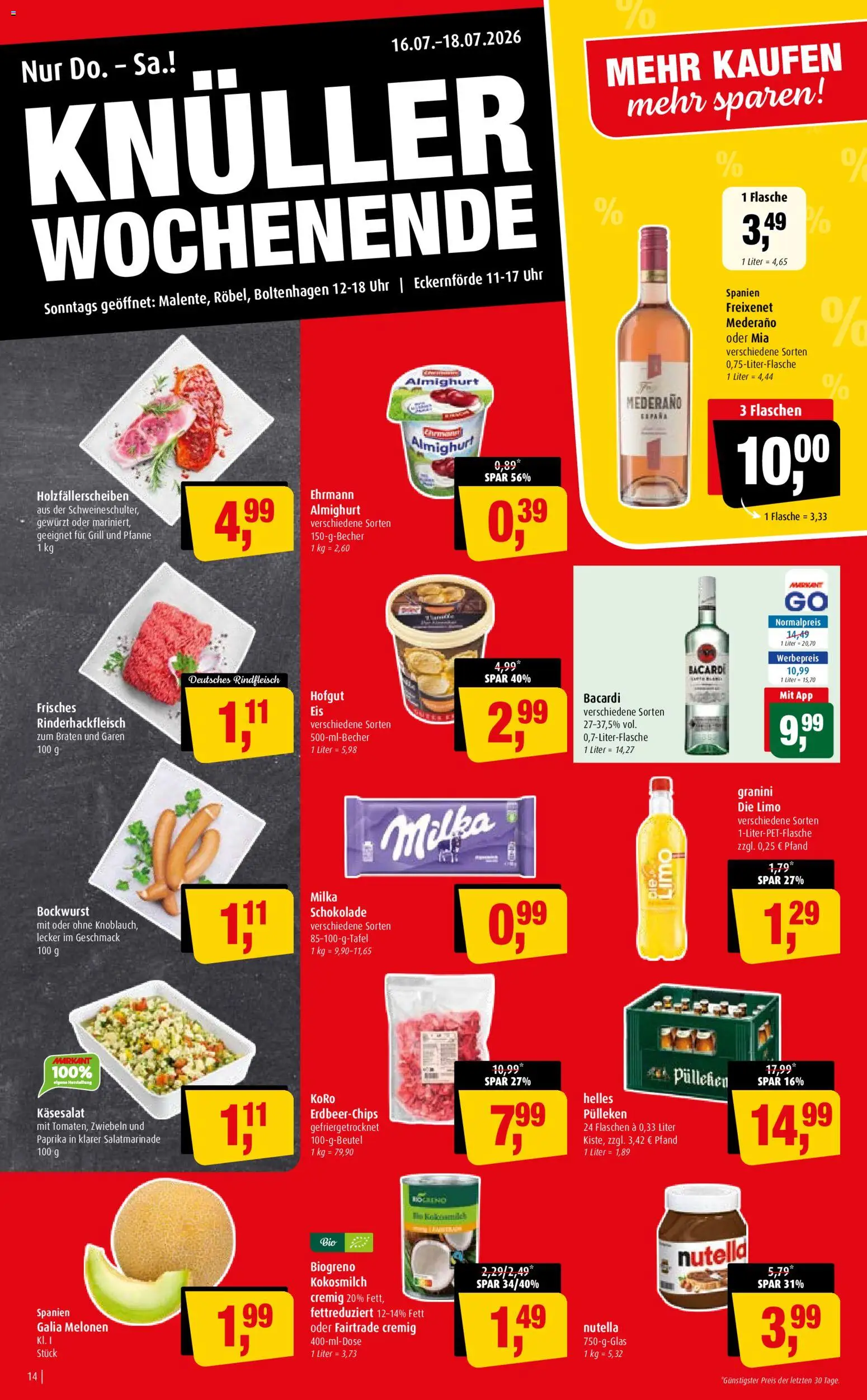 Markant Prospekt – gültig ab 13.07.2026 | Seite: 14 | Produkte: Helles pulleken, Milka, Rindfleisch, Uhr