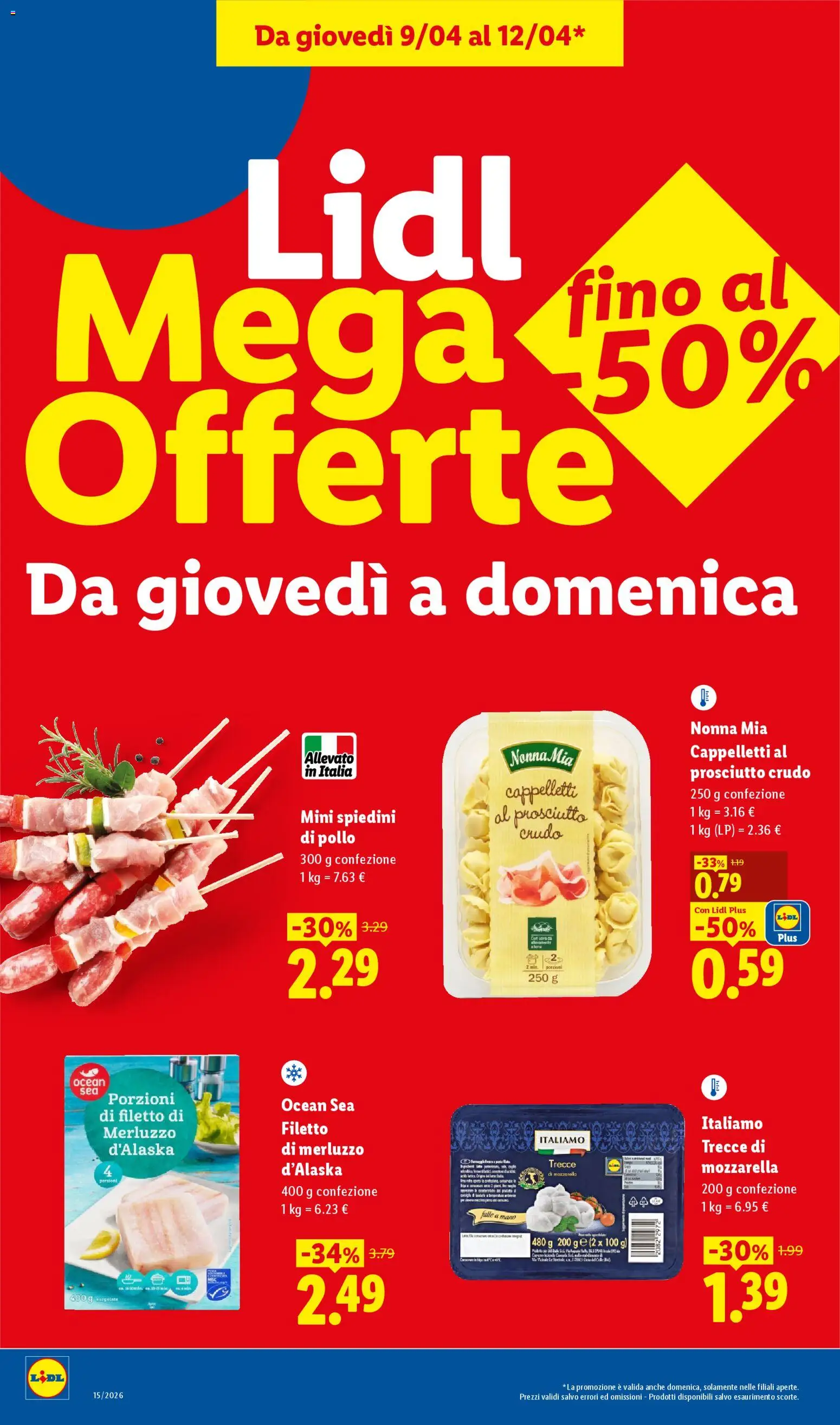 Volantino Lidl del 09.04.2026 | Pagina: 2 | Prodotti: Prosciutto Crudo, Uova, Mozzarella, Prosciutto