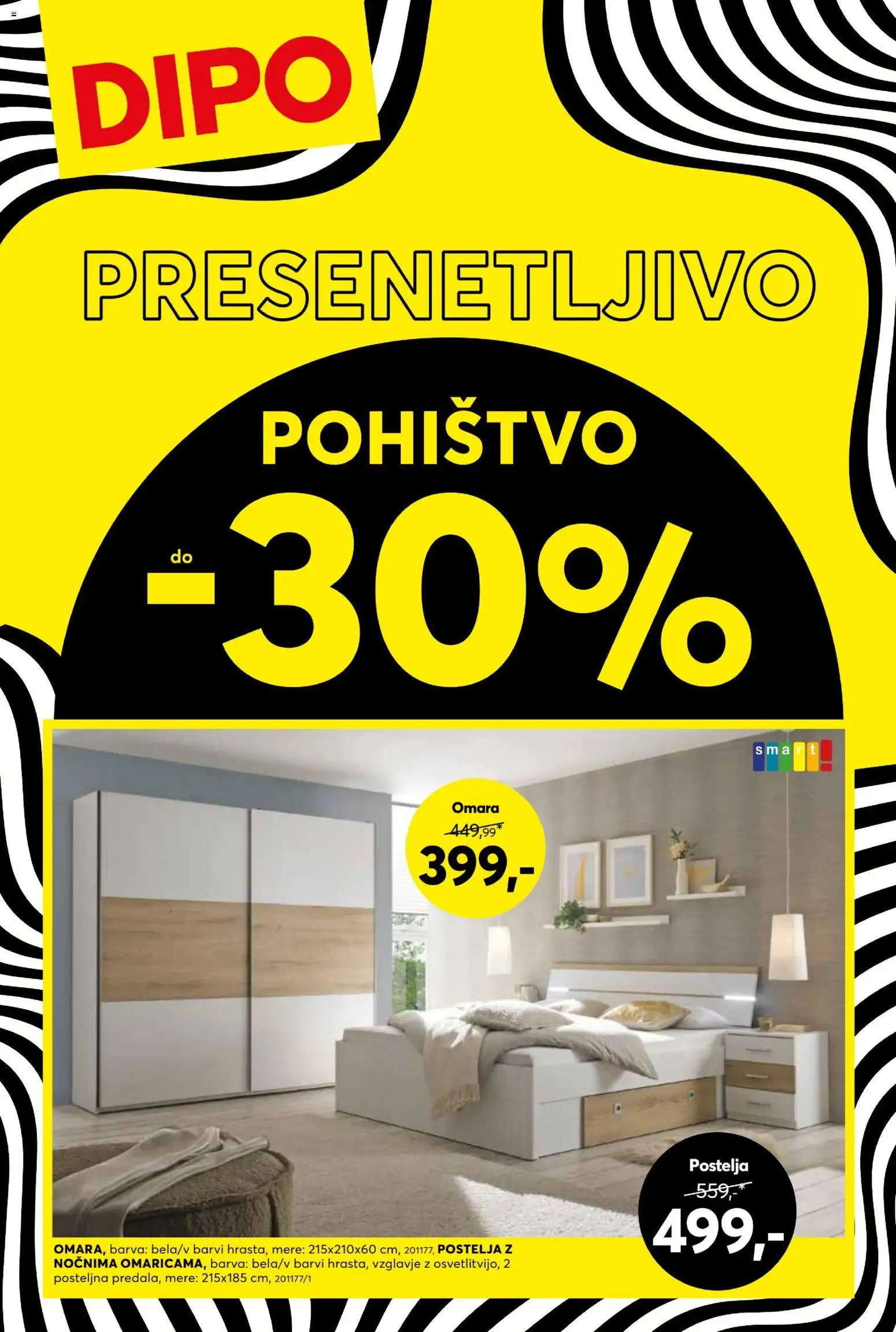Novi Dipo katalog ponudbe – veljaven od 22.04.2026 | Stran: 1 | Izdelki: Pohištvo, Postelja, Omara, Barva
