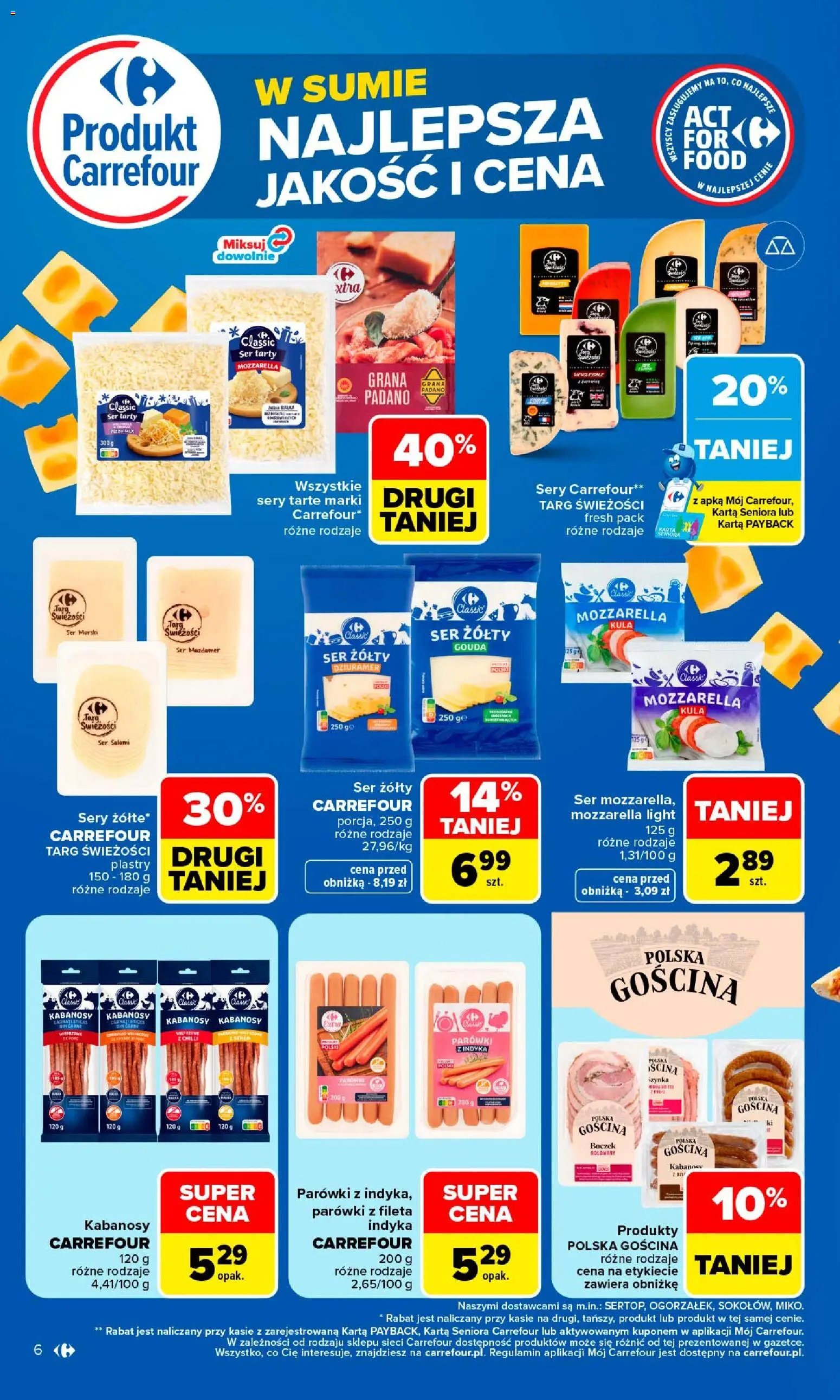 Carrefour gazetka - Najlepsza jakość i cena od 24.08.2026 | Strona: 6 | Produkty: Mozzarella light, Kabanosy, Parówki, Szynka