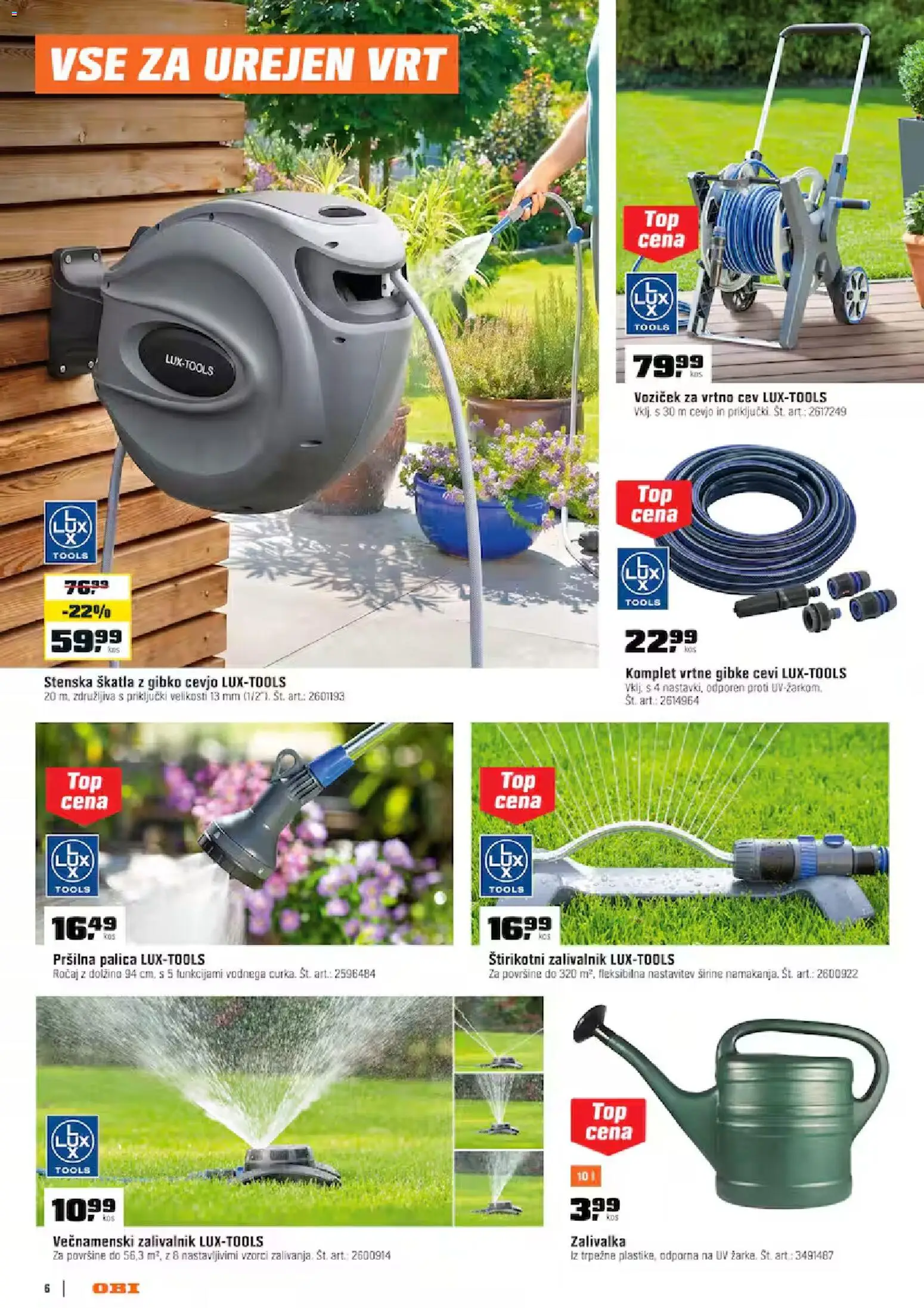 Novi OBI katalog ponudbe – veljaven od 04.08.2026 | Stran: 6 | Izdelki: Skatla, Vozićek za vrtno cev, Zalivalnik, Voziček