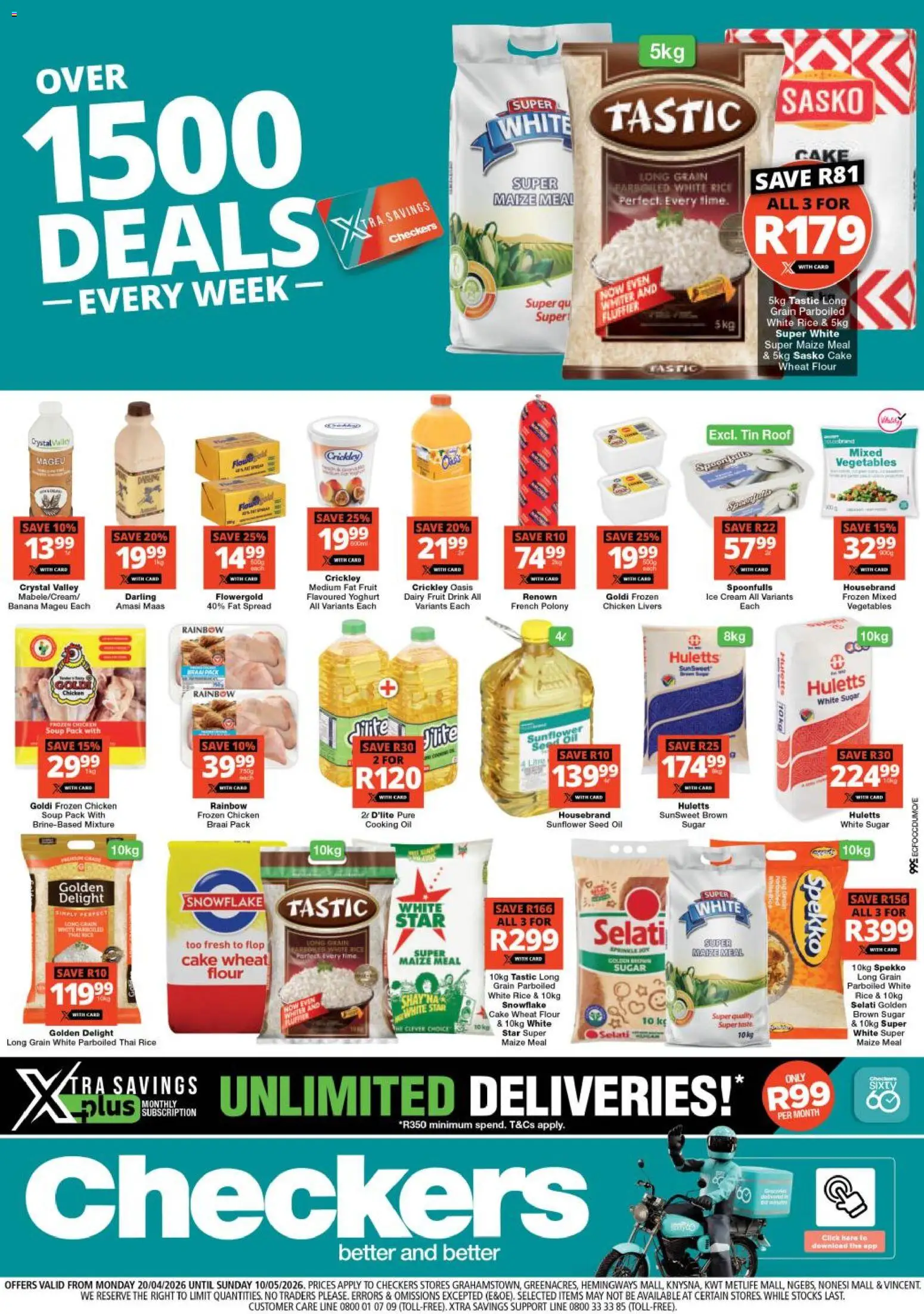 New Checkers catalogue – valid from 20.04.2026 | Page: 1 | Products: Polony, Soup, Fat spread, Fruit