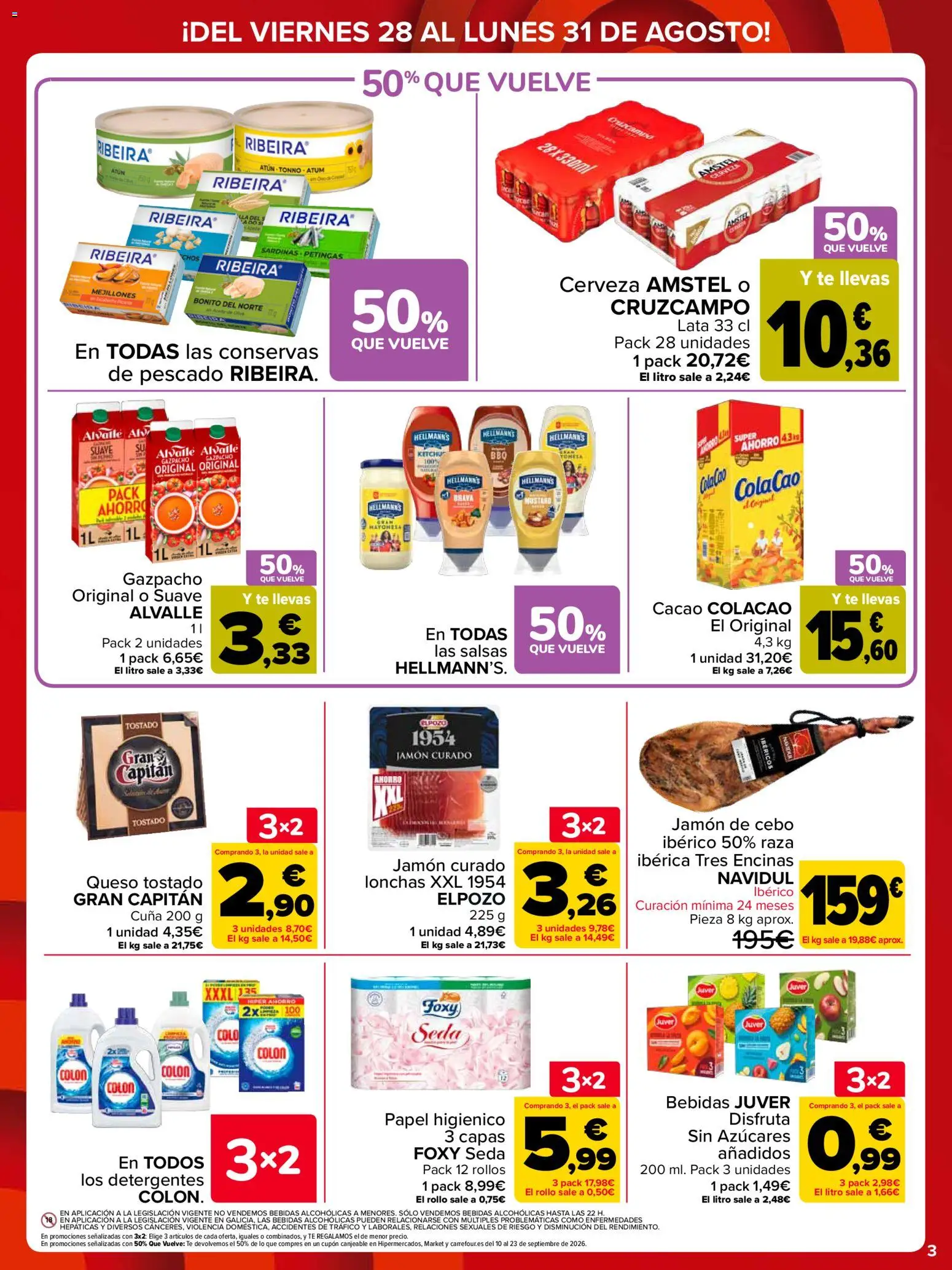 Carrefour Precio Imbatible │ válido desde el 28/08/2026 | Página: 3 | Productos: Salsas, Jamón, Pescado, Cacao