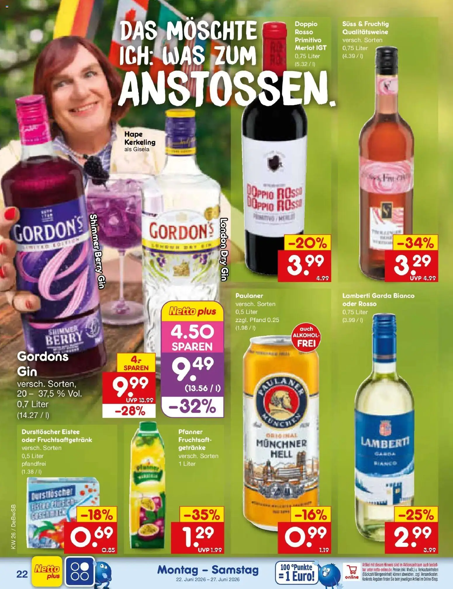 Netto Marken-Discount Prospekt Waiblingen-Bittenfeld – gültig ab 22.06.2026 | Seite: 30 | Produkte: Durstloscher, Merlot, Gin, Paulaner