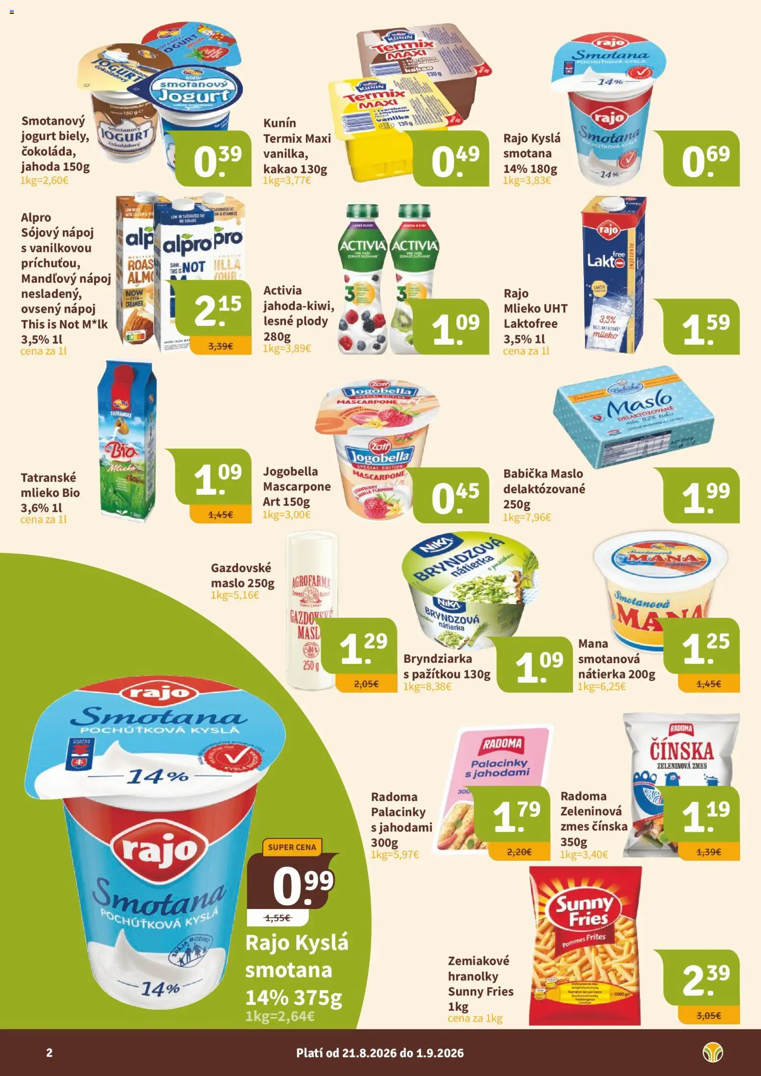 Nové Nitrazdroj akcie – leták je platný od 21.08.2026 | Strana: 2 | Produkty: Jogurt, Smotana, Smotanový jogurt, Lesné plody