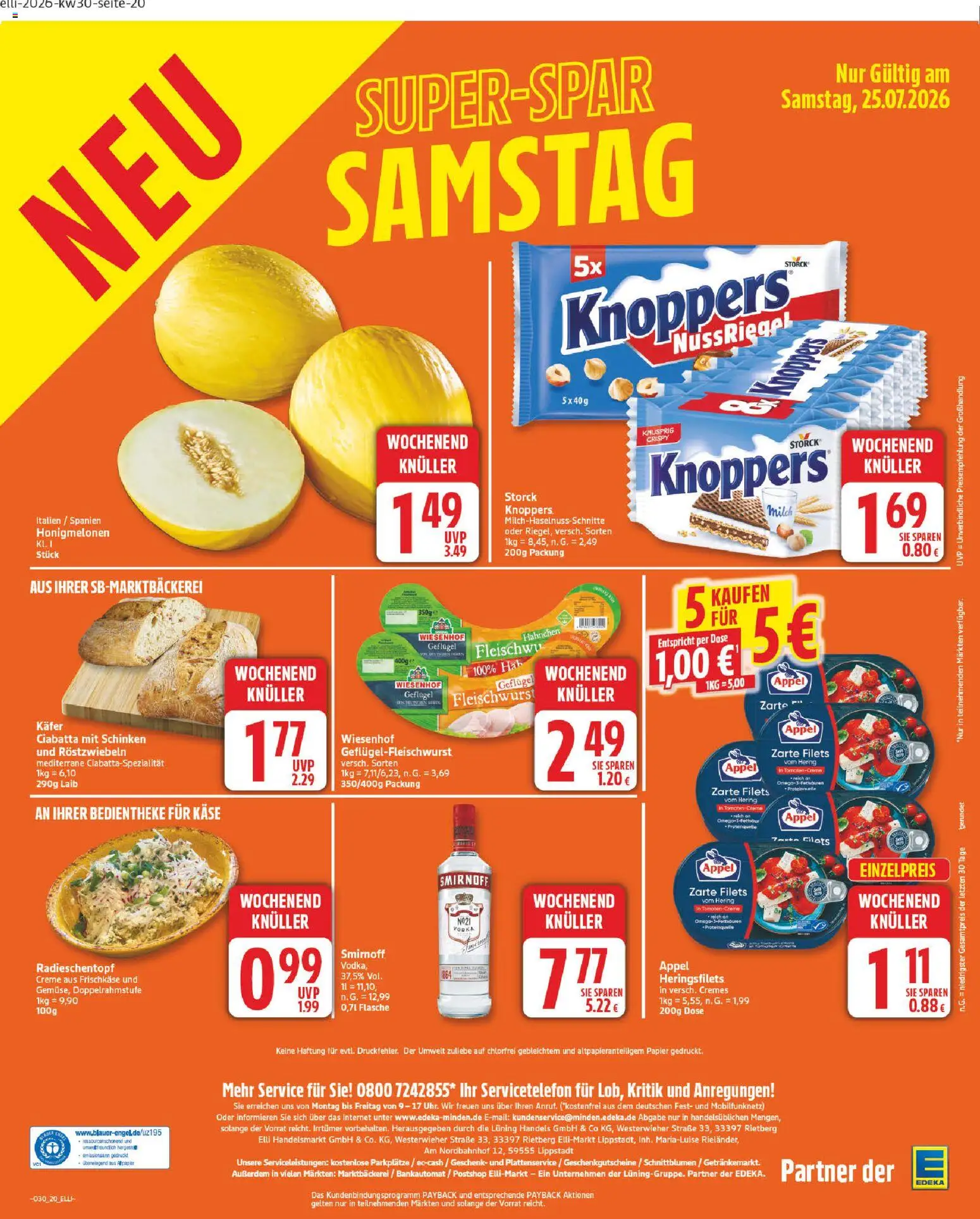 Elli Markt Prospekt Hövelhof – gültig ab 20.07.2026 | Seite: 20 | Produkte: Hahnchen, Smirnoff, Schinken, Frischkase