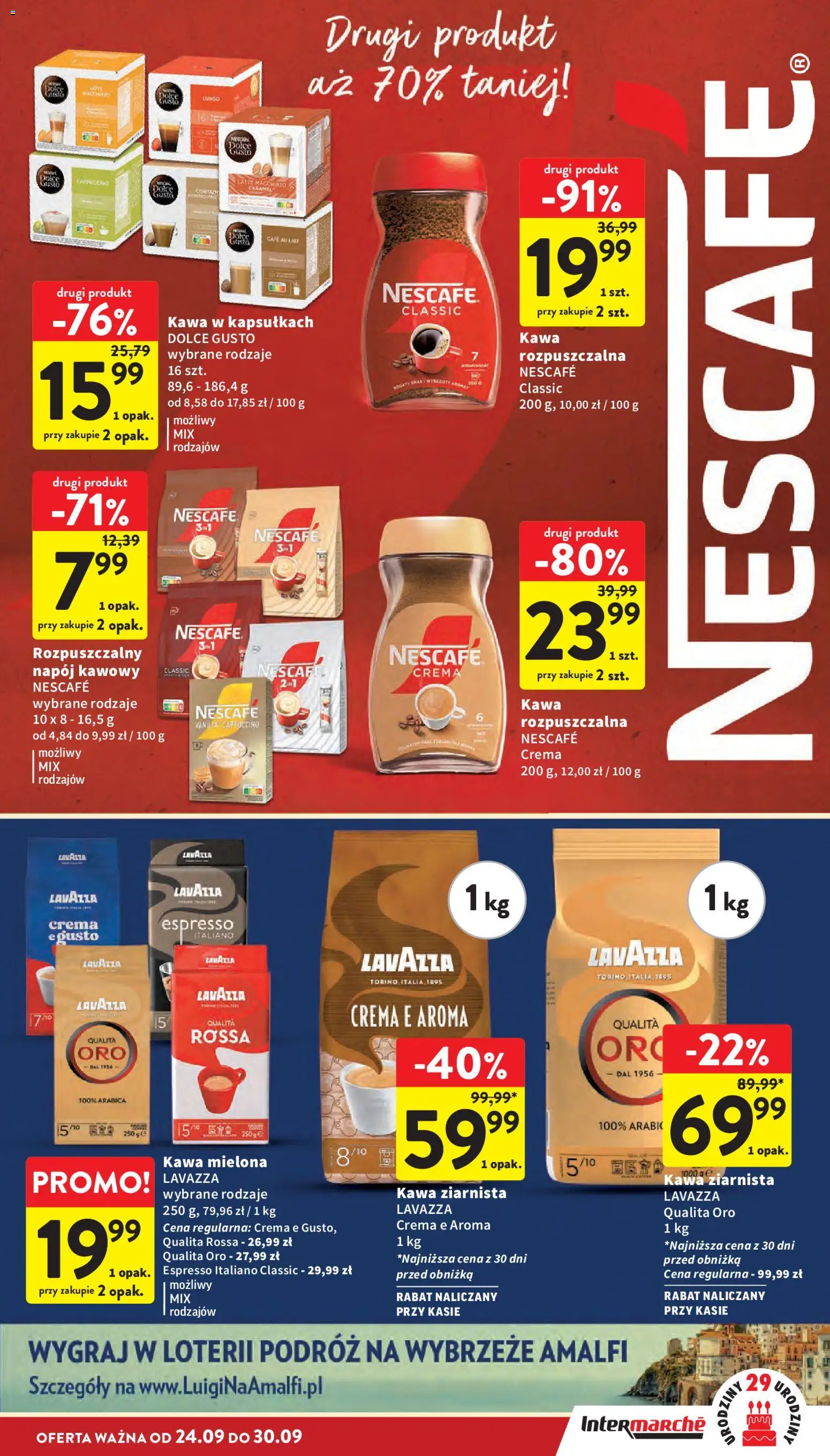 Intermarche gazetka od 24.09.2026 | Strona: 29 | Produkty: Lavazza crema, Kawa ziarnista Lavazza, Nescafe, Lavazza crema e aroma