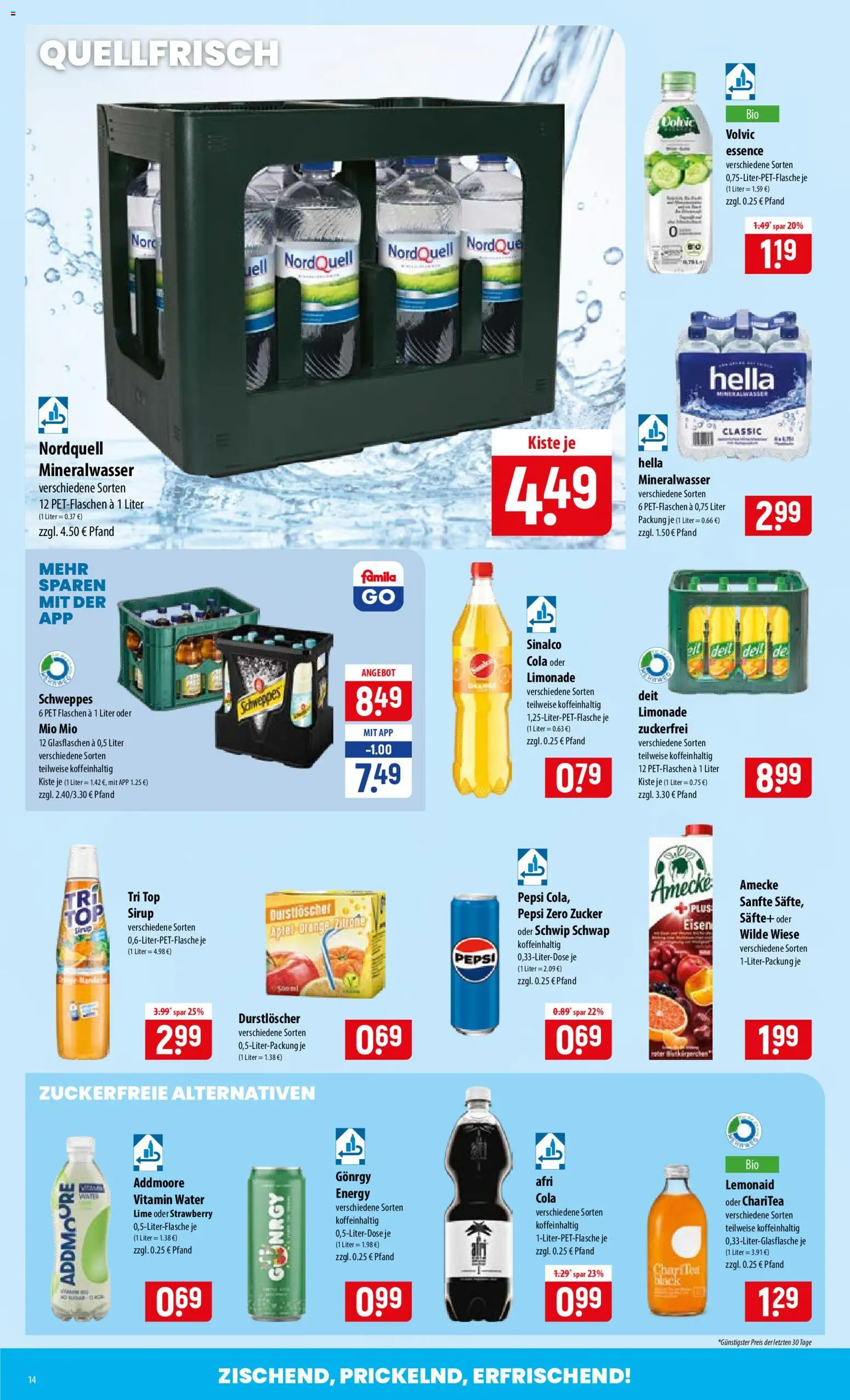 Famila Prospekt – gültig ab 28.09.2026 | Seite: 14 | Produkte: Durstloscher, Schwip schwap, Mineralwasser, Volvic