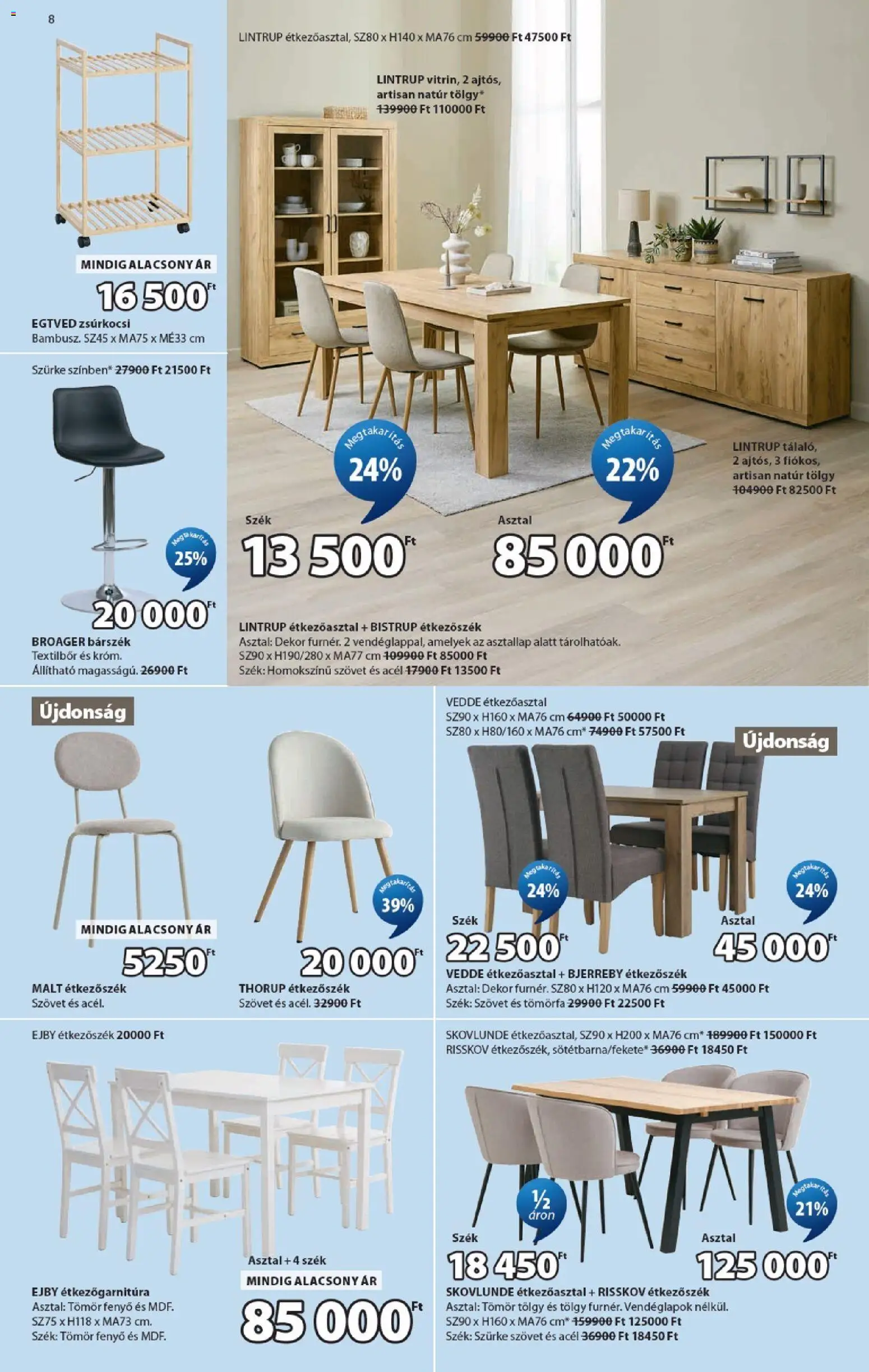 JYSK akciós ujság - amely érvényes a következő dátumtól: 2026.09.02. | Oldal: 8 | Termékek: Zsúrkocsi, Asztallap, Étkezőszék, Barszek