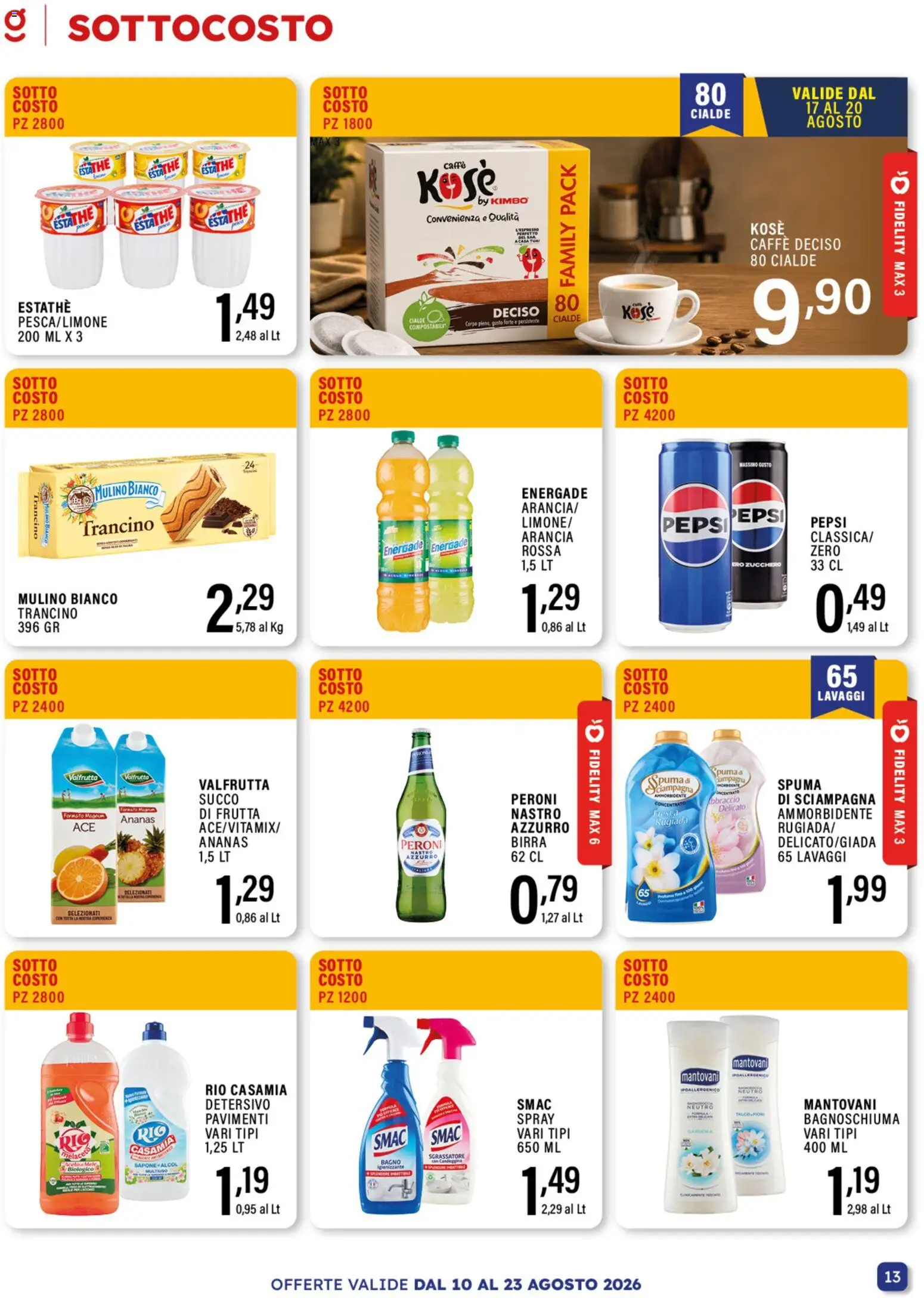 Volantino GECOP del 10/08/2026 | Pagina: 13 | Prodotti: Bagnoschiuma, Candeggina, Ananas, Bagno