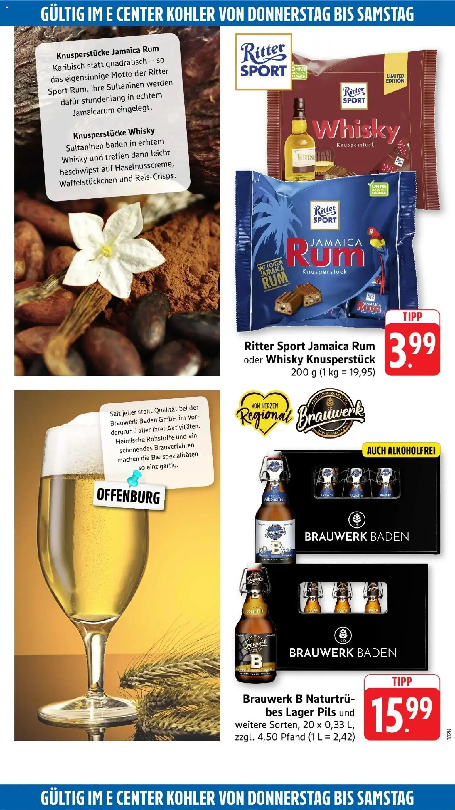 E center Prospekt Kehl (ab 19.10.2026) zum Blättern | Seite: 64 | Produkte: Whisky, Rum, Ritter sport, Pils