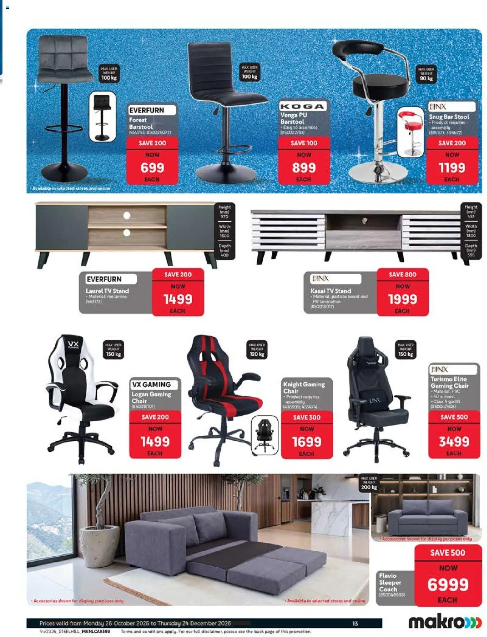 New Makro catalogue – valid from 26/10/2026 | Page: 13 | Products: Stool, Couch, TV, Chair