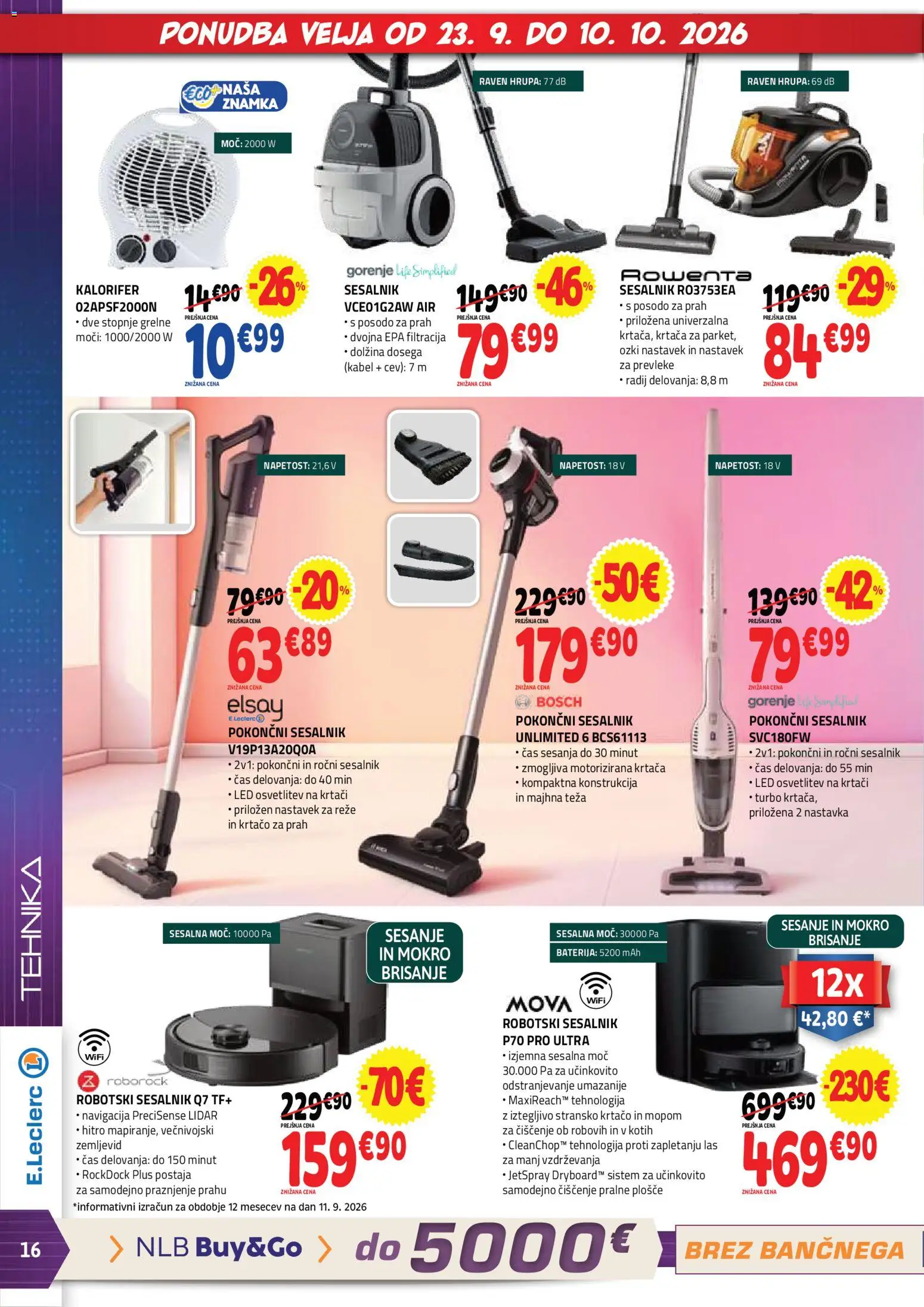 Novi E.leclerc katalog ponudbe – veljaven od 23.09.2026 | Stran: 16 | Izdelki: Baterija, Kabel, Teza, Sesalnik
