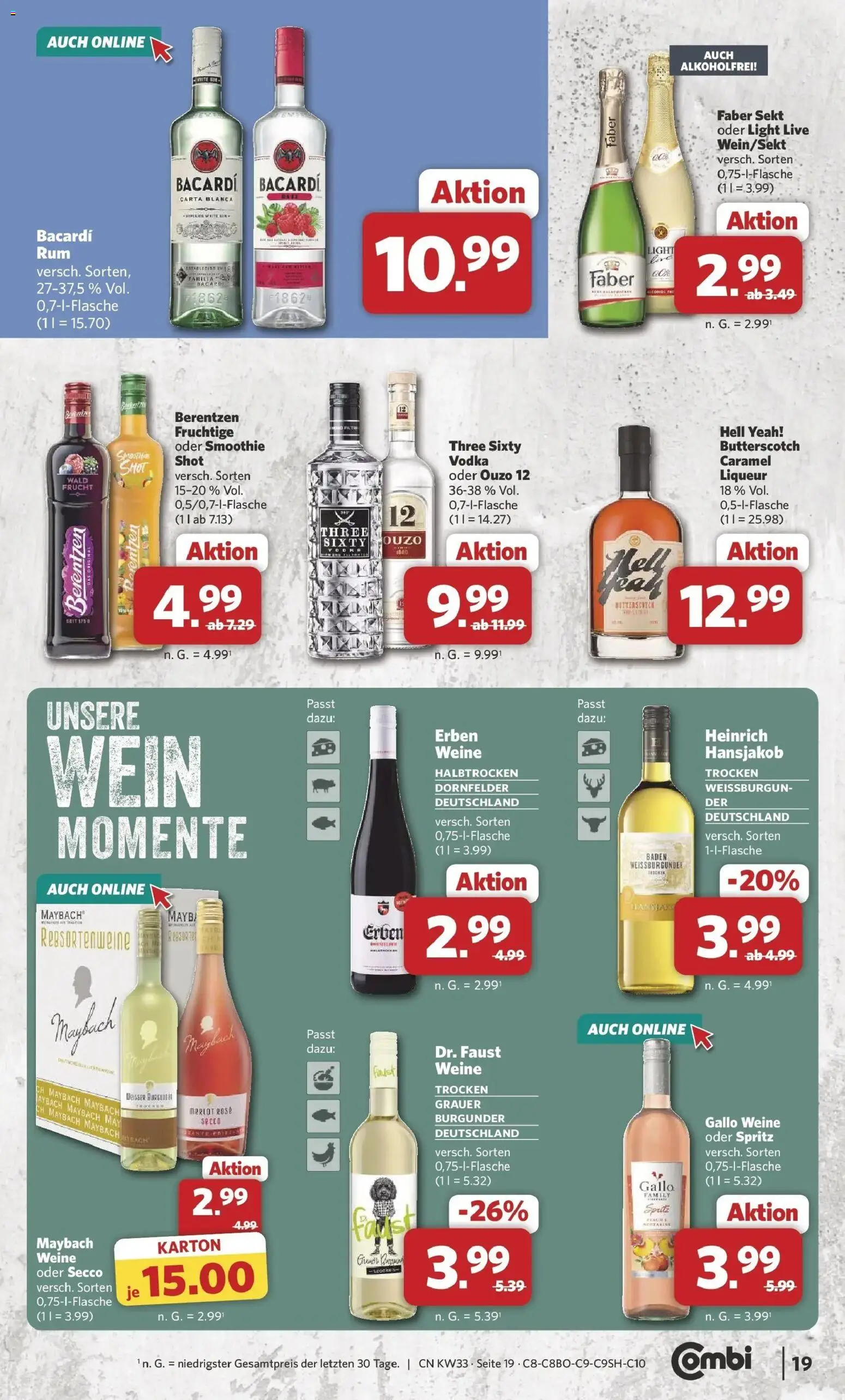 Combi Prospekt Celle (ab 10.08.2026) zum Blättern | Seite: 23 | Produkte: Bacardi, Ouzo, Wein, Berentzen