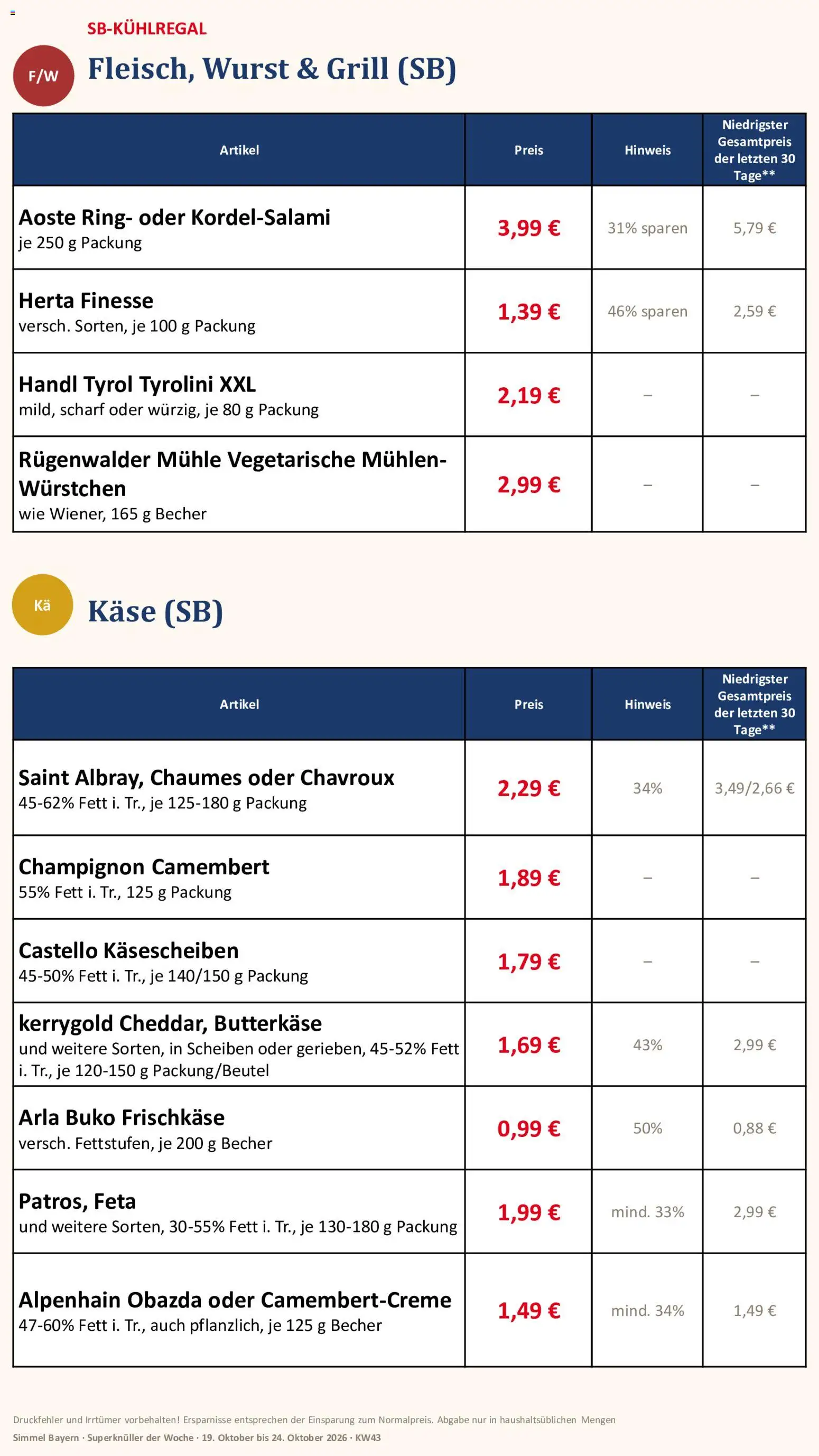 Simmel Bayern – gültig ab 19.10.2026 | Seite: 5 | Produkte: Mühle, Feta, Arla buko, Frischkase