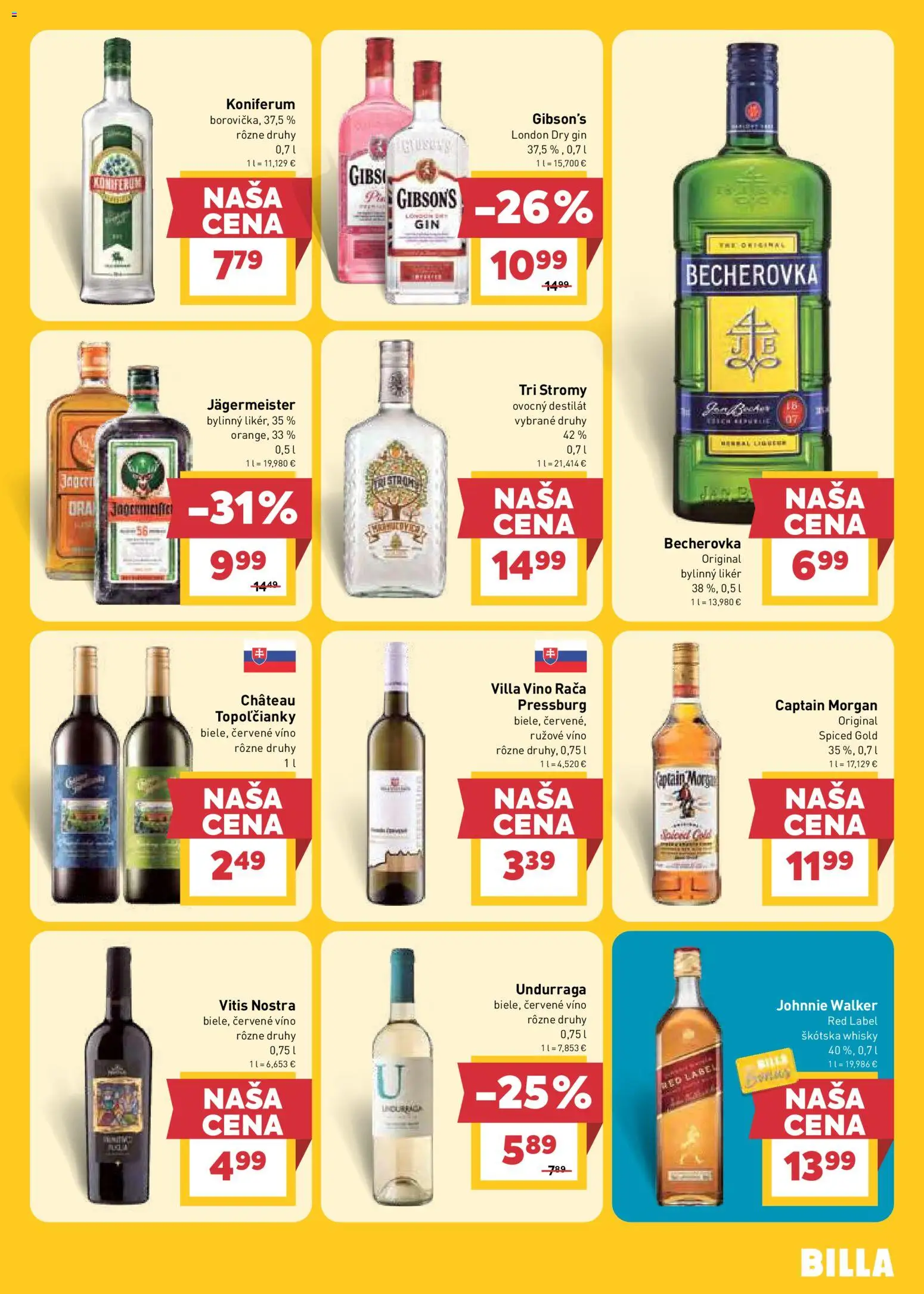 Nové Billa akcie – leták je platný od 12.08.2026 | Strana: 21 | Produkty: Becherovka, Gin, Whisky, Rum