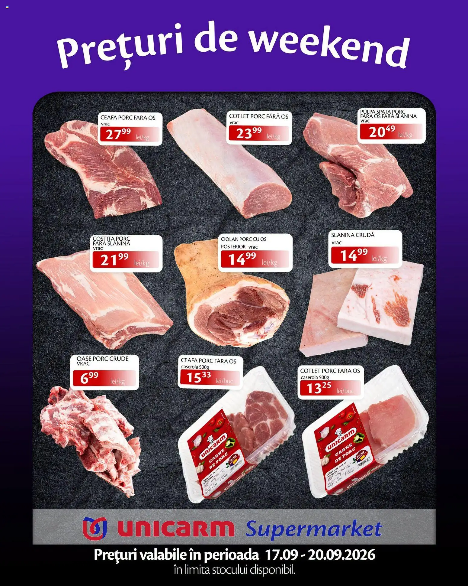 Noul catalog Unicarm – valabil de la 17.09.2026 | Pagină: 1 | Produse: Slanina, Caserola, Cotlet, Cotlet porc