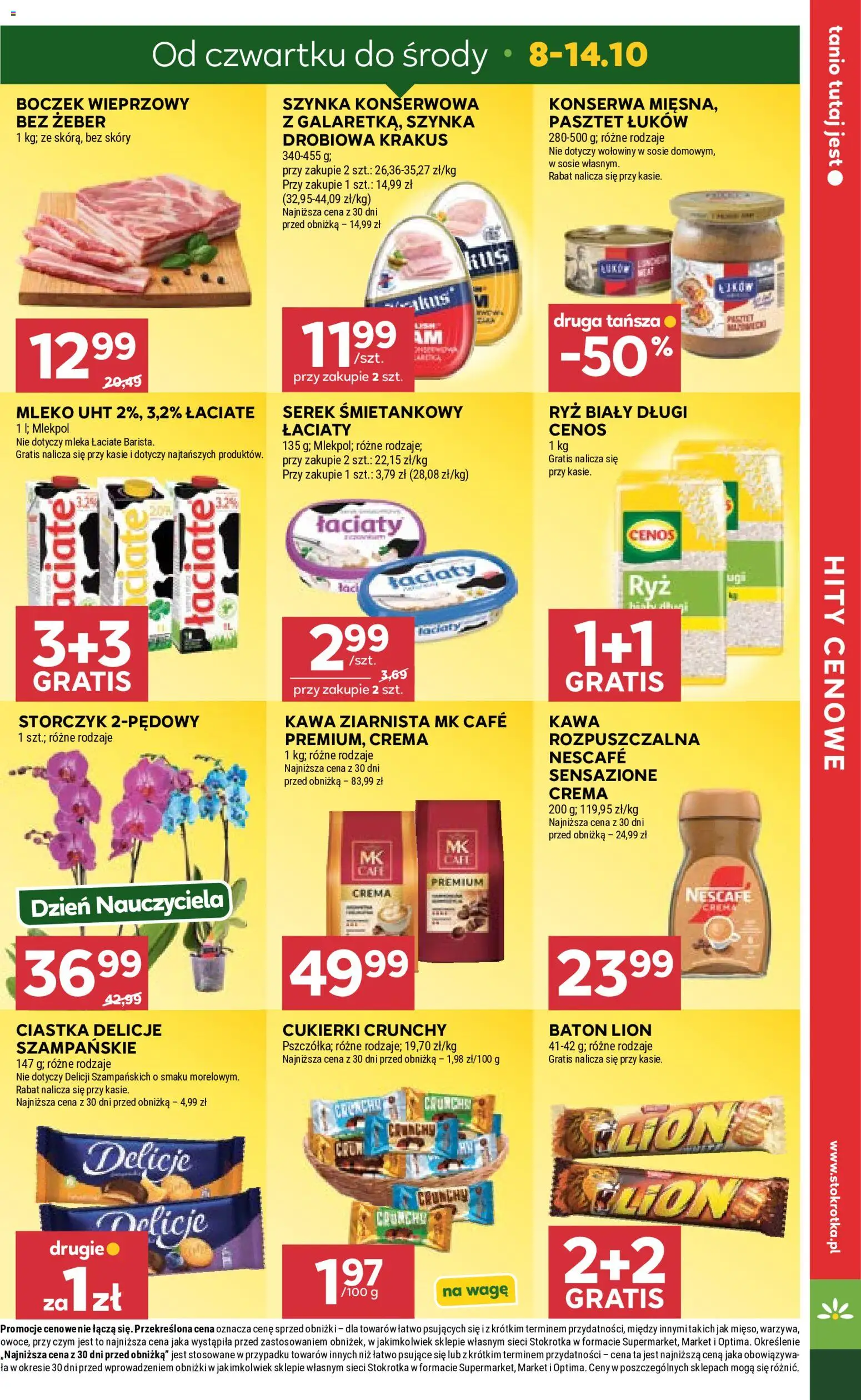 Stokrotka gazetka - Market od 08.10.2026 | Strona: 3 | Produkty: Boczek wieprzowy, Kawa ziarnista, Mleka, Ryż
