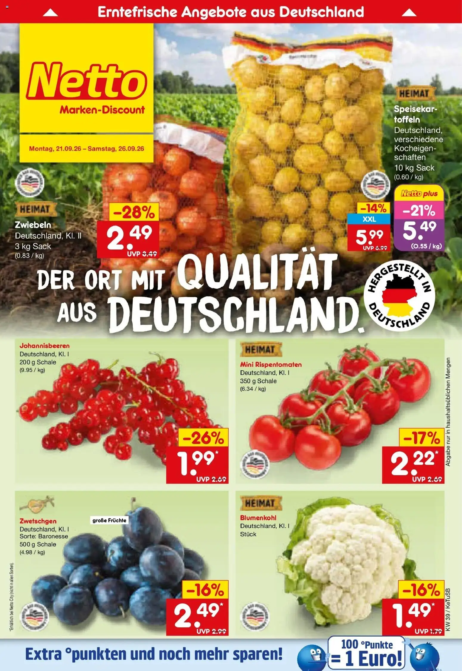 Netto Marken-Discount Prospekt Sindelfingen – gültig ab 21.09.2026 | Seite: 6 | Produkte: Zwetschgen, Zwiebeln, Blumenkohl