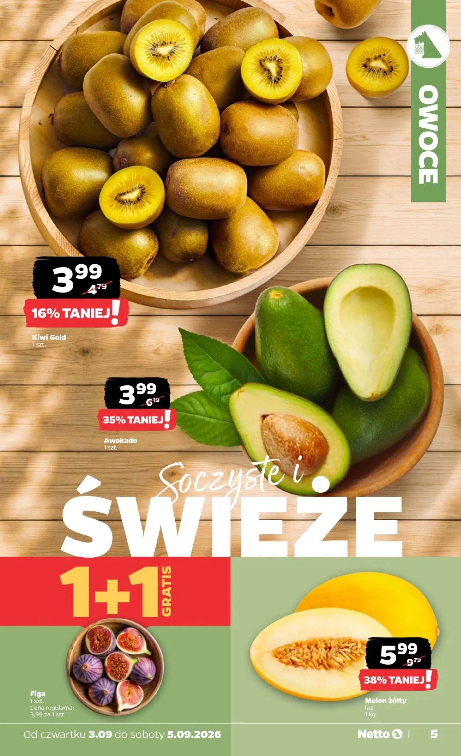Netto gazetka od czwartku od 03.09.2026 | Strona: 5 | Produkty: Melon, Melon żółty, Kiwi, Awokado