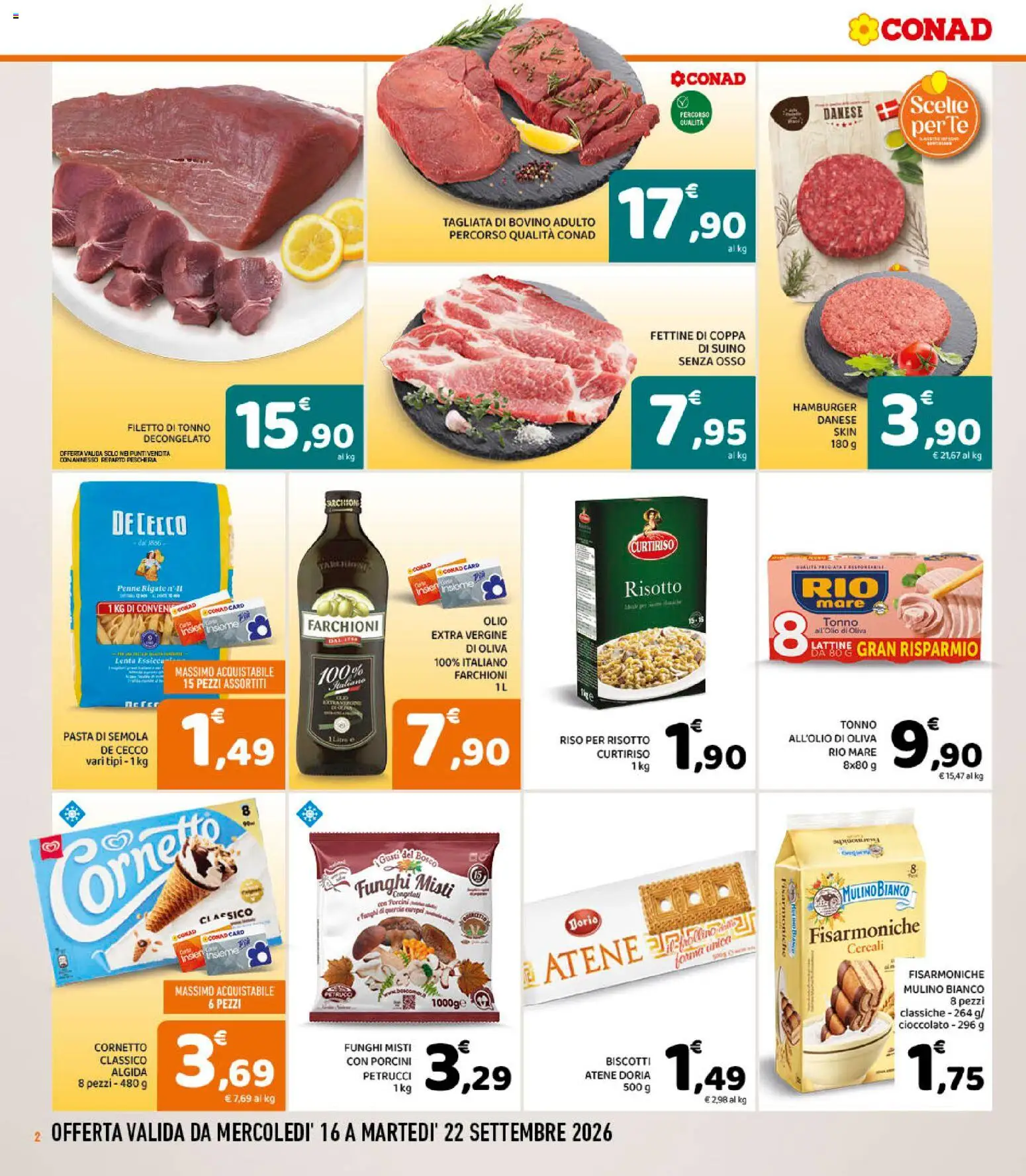 Volantino Conad del 16/09/2026 | Pagina: 2 | Prodotti: De Cecco, Filetto, Pasta di semola, Semola