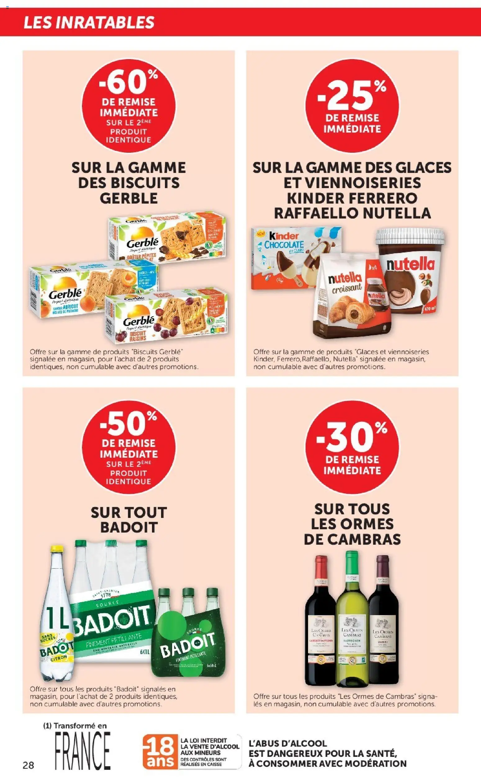 {H1} | Page: 28 | Produits: Eau minérale, Badoit, Eau minérale naturelle, Viennoiseries